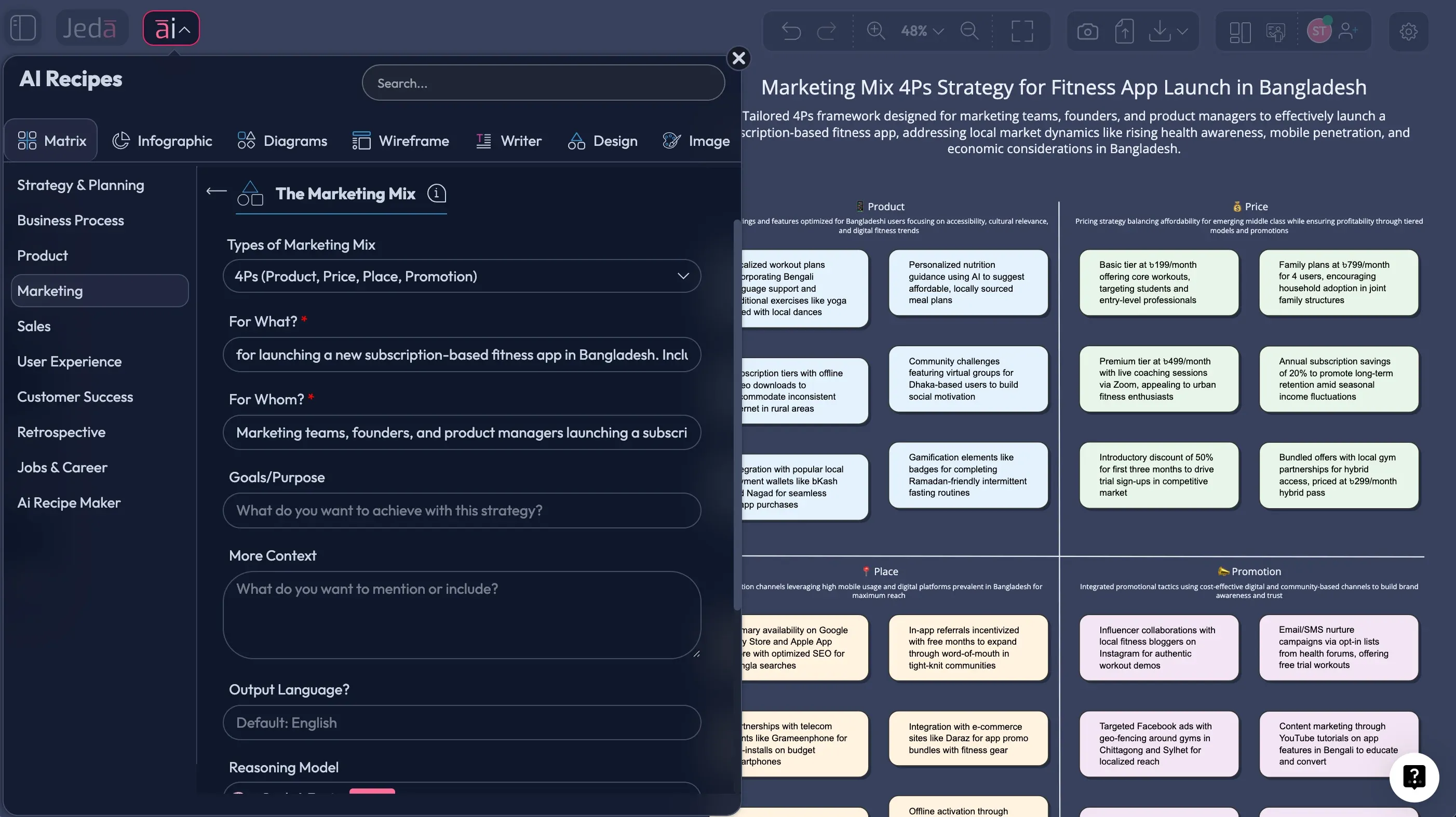 4Ps of Marketing with AI: Build a Marketing Mix Matrix in Jeda.ai