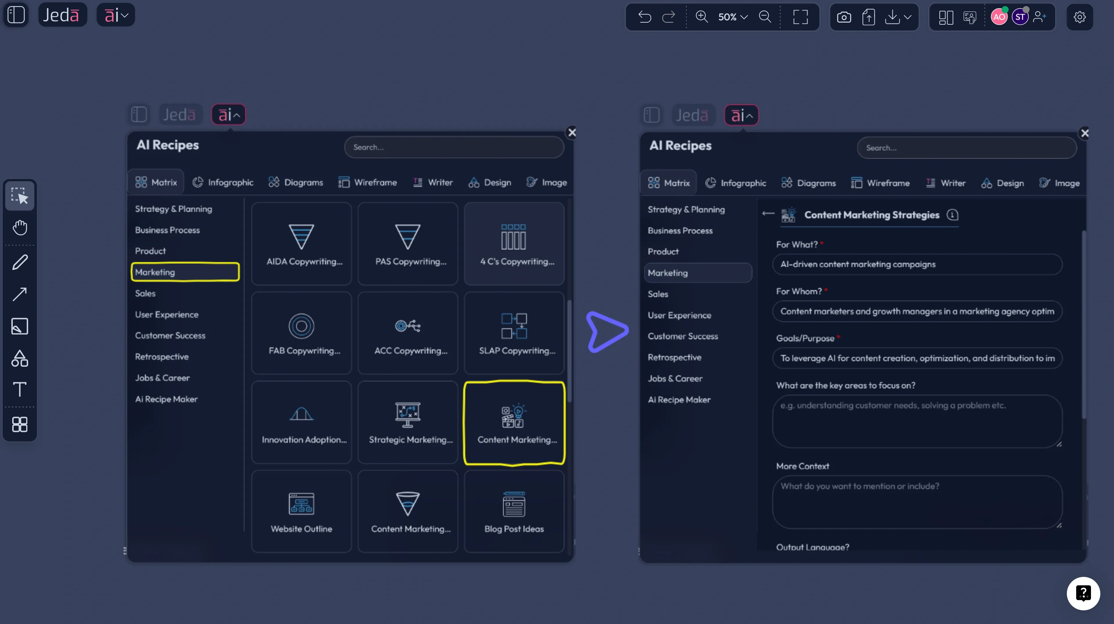 Jeda.ai Prompt Bar with Matrix command selected