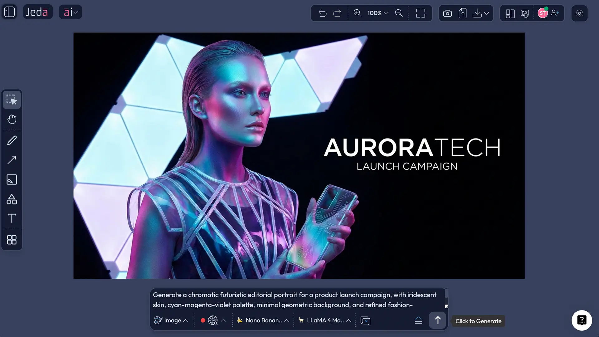 Chromatic Futuristic AI Art portrait campaign example