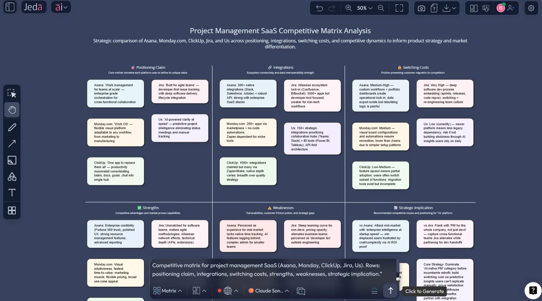 AI+ button extending a competitor matrix section