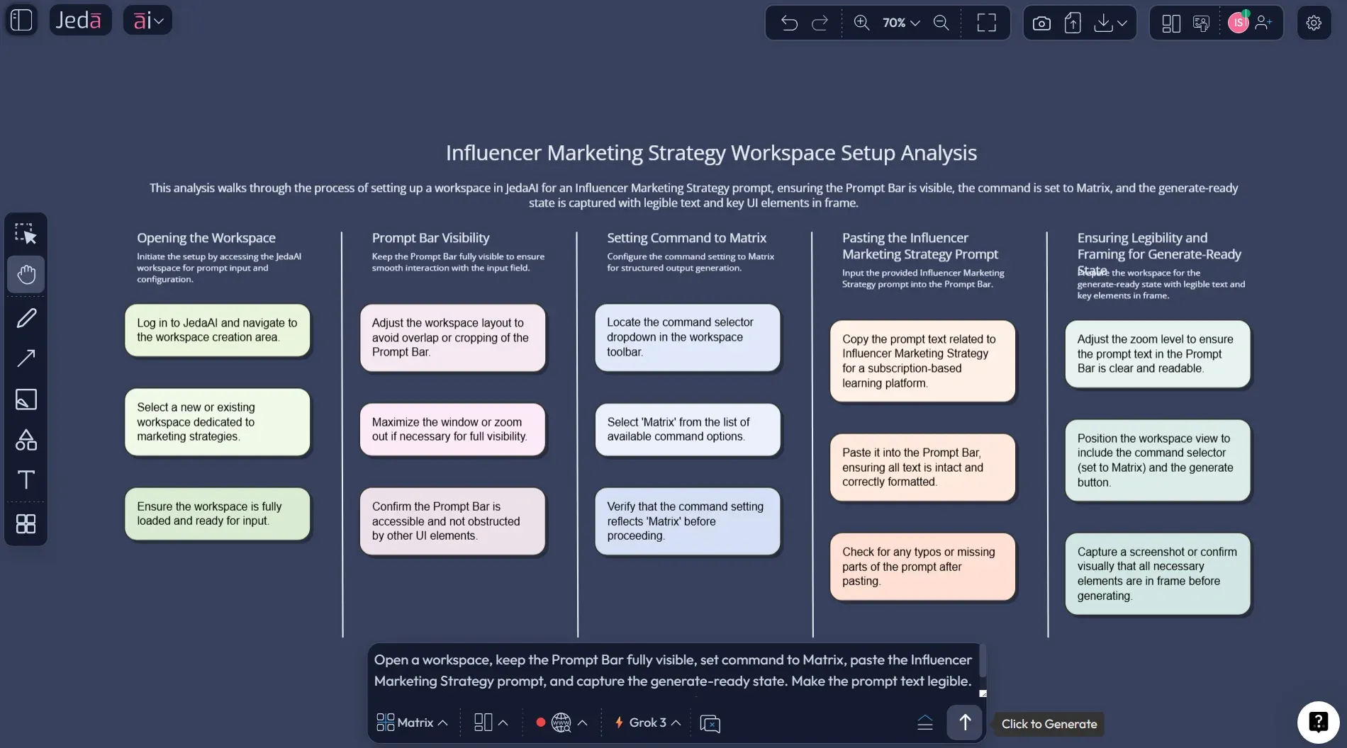 Prompt Bar setup for influencer marketing strategy with AI