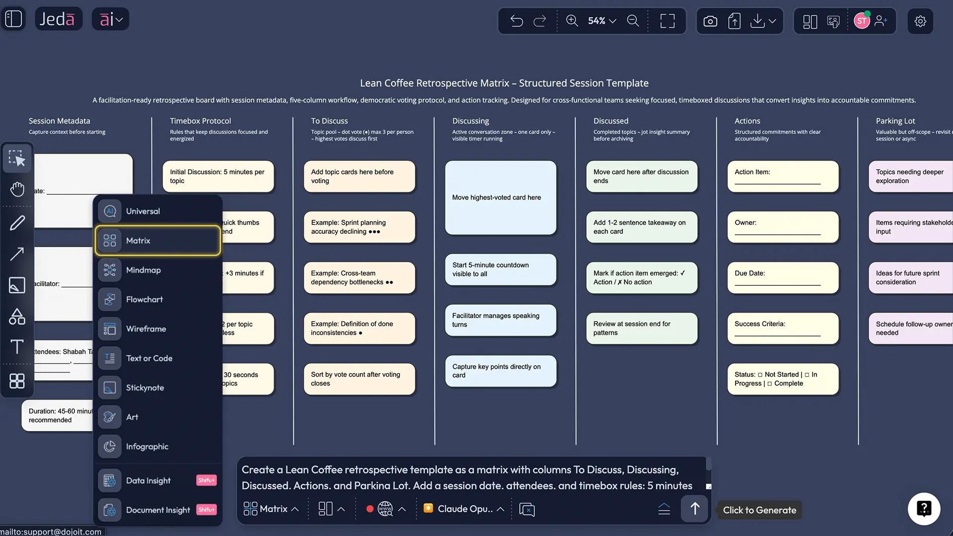 Prompt Bar setup for Lean Coffee retrospective template