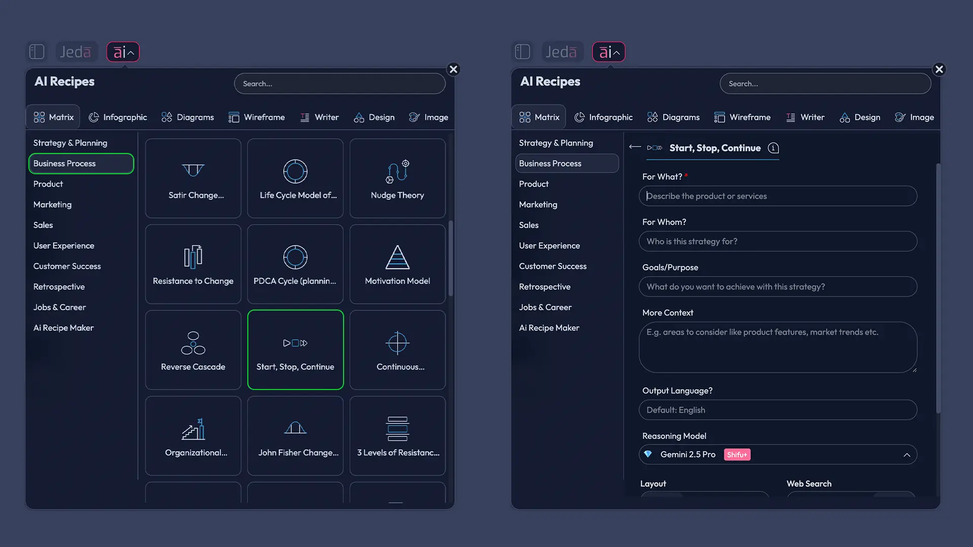 Jeda.ai AI Menu Matrix Recipes screenshot