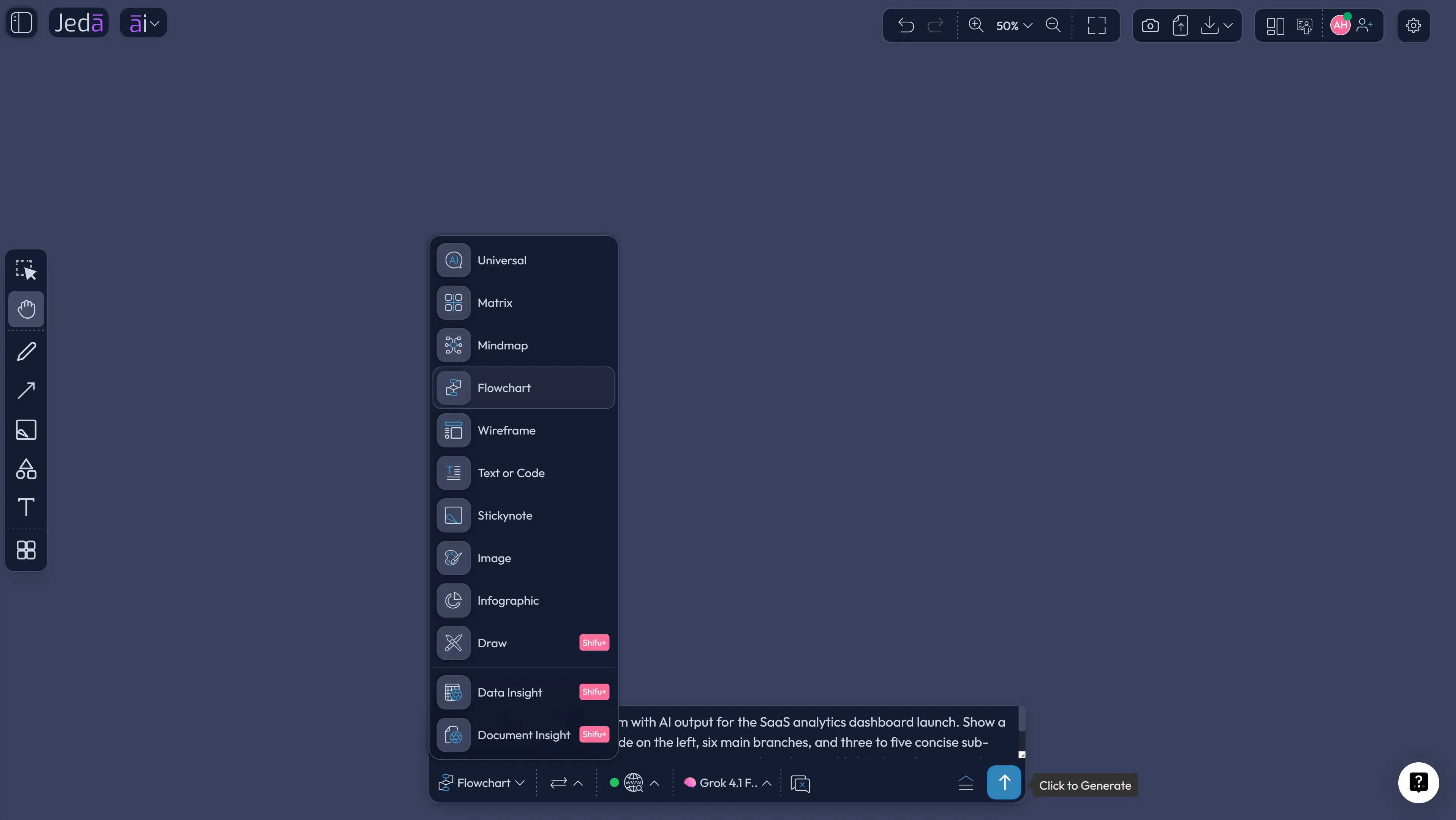 Prompt Bar creating a Tree Diagram with AI
