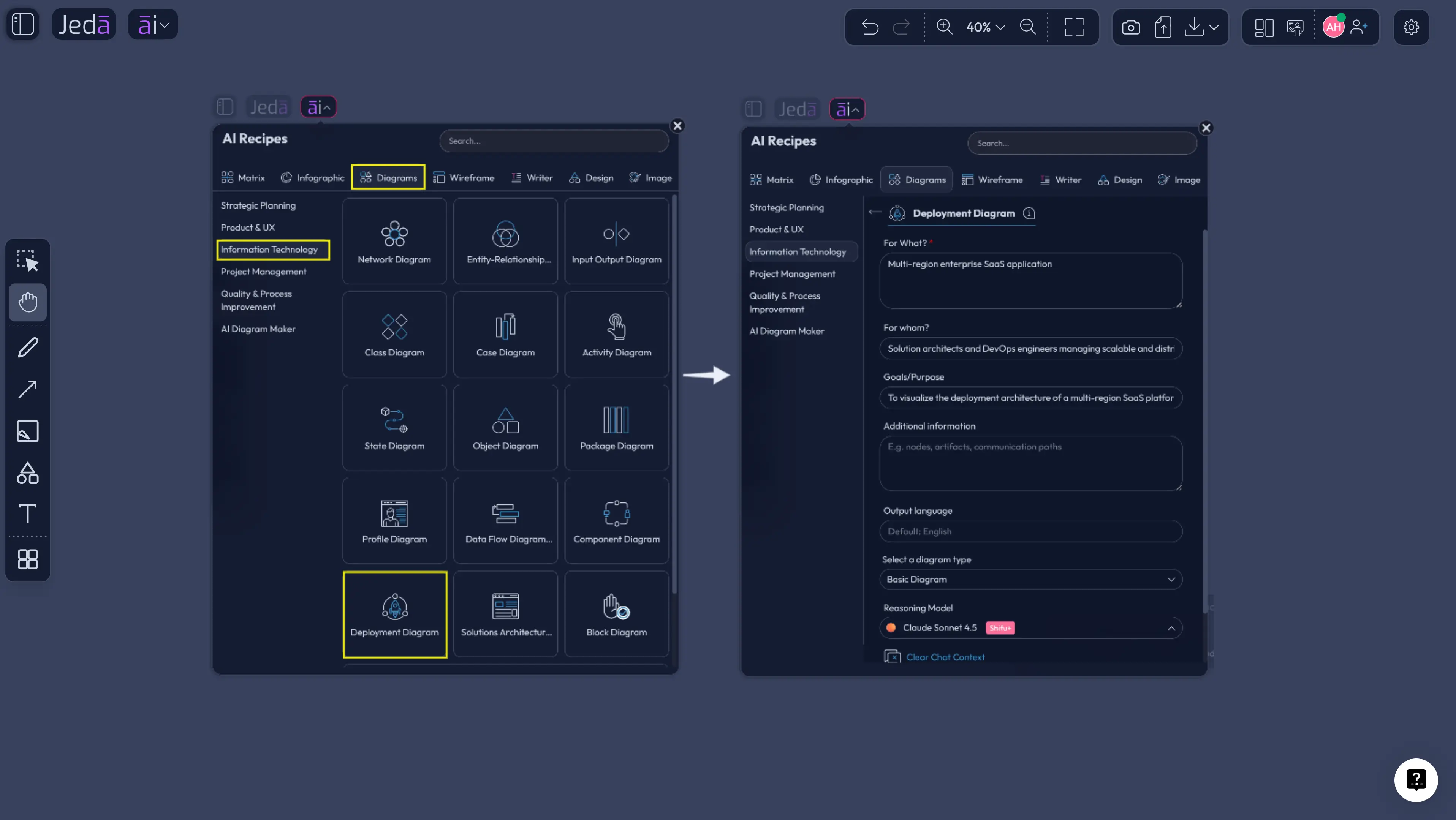 Deployment Diagram recipe in Jeda.ai AI Menu