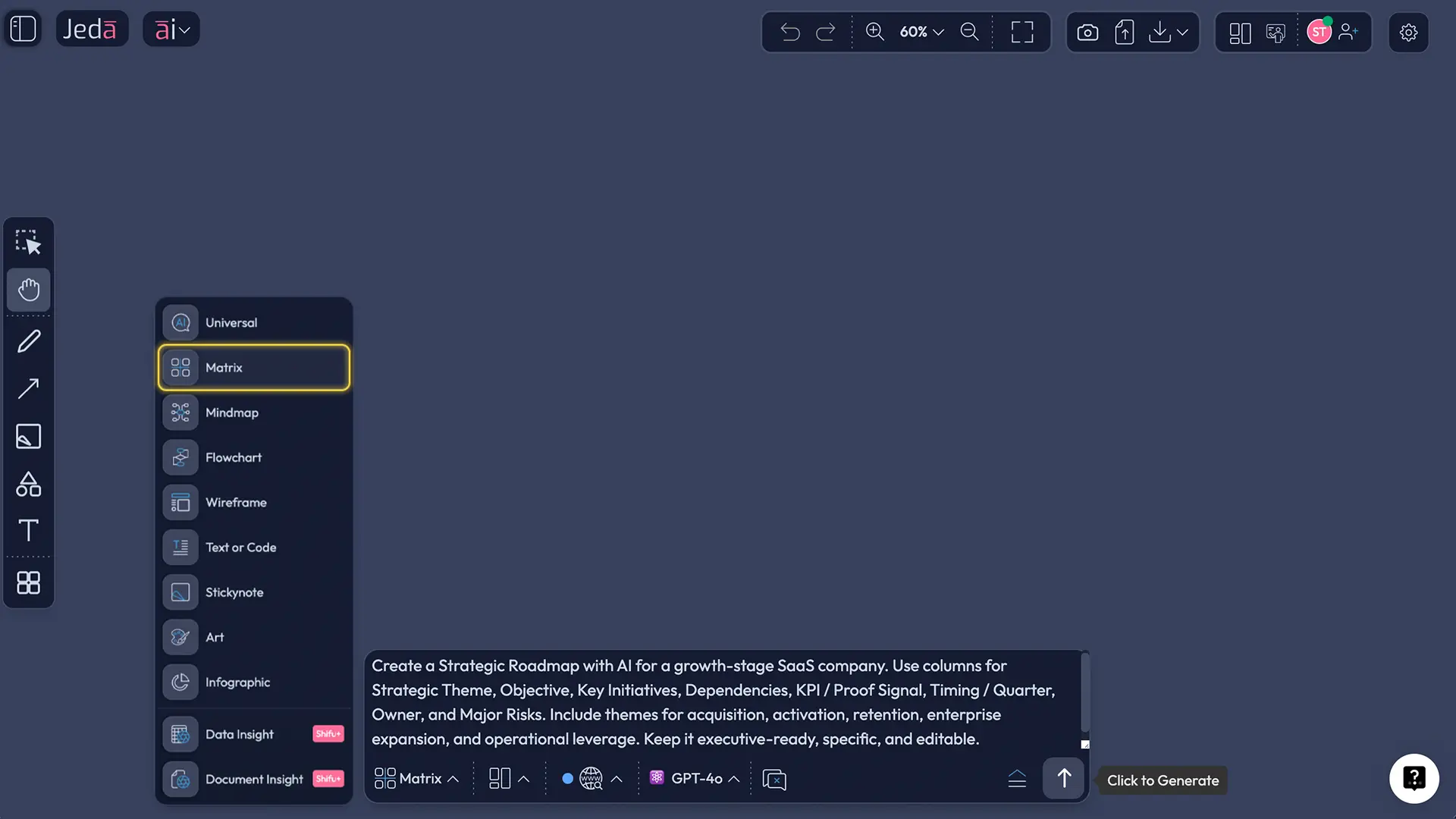 Strategic Roadmap with AI Prompt Bar setup
