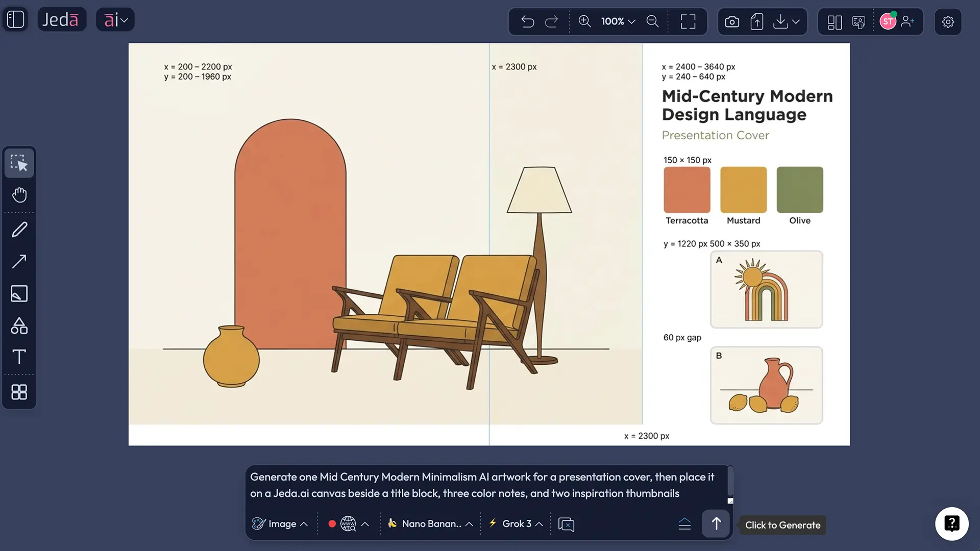 Mid-century modern minimalist artwork used in a presentation moodboard