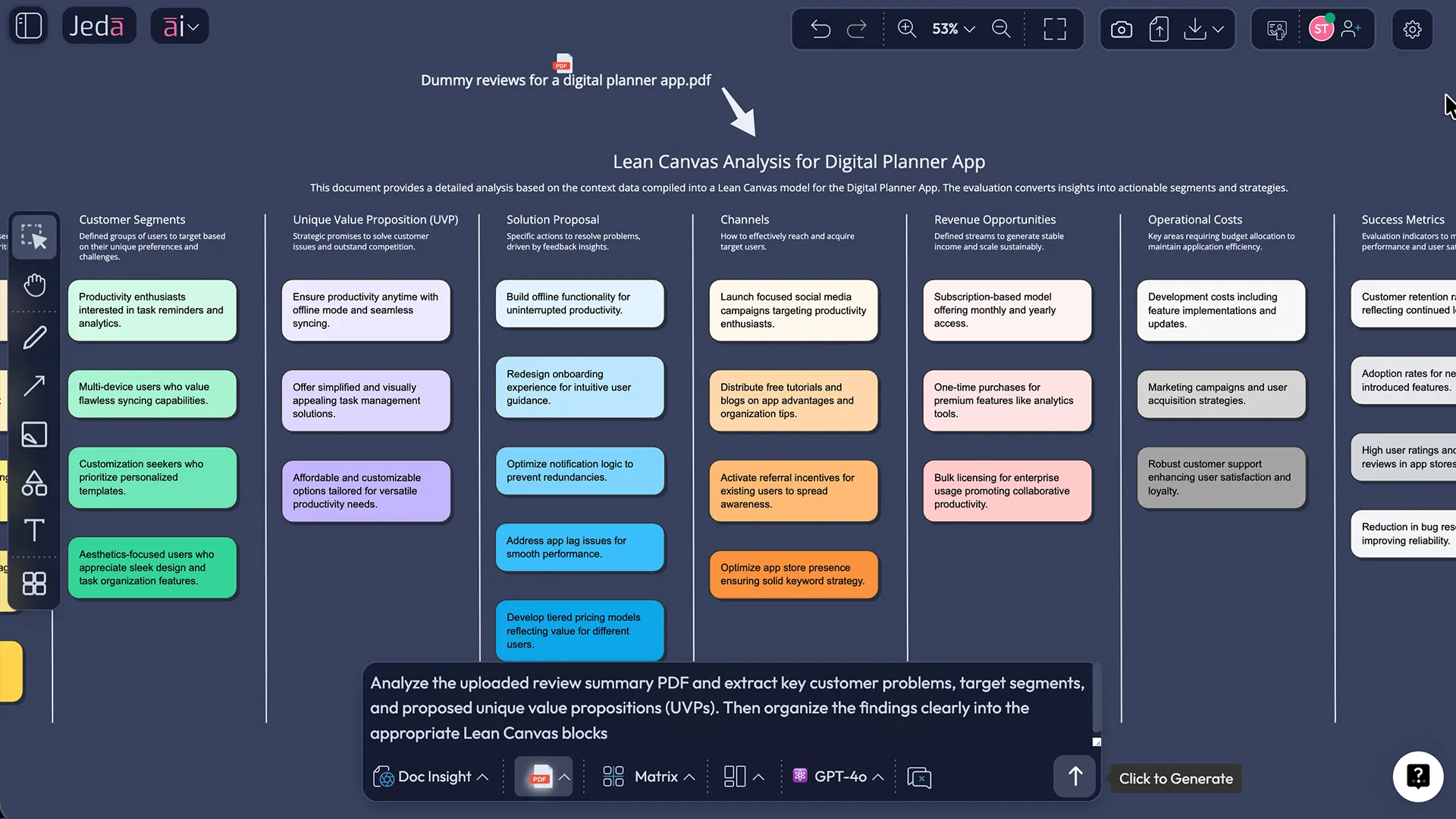 How to create a lean canvas template in Jeda.ai