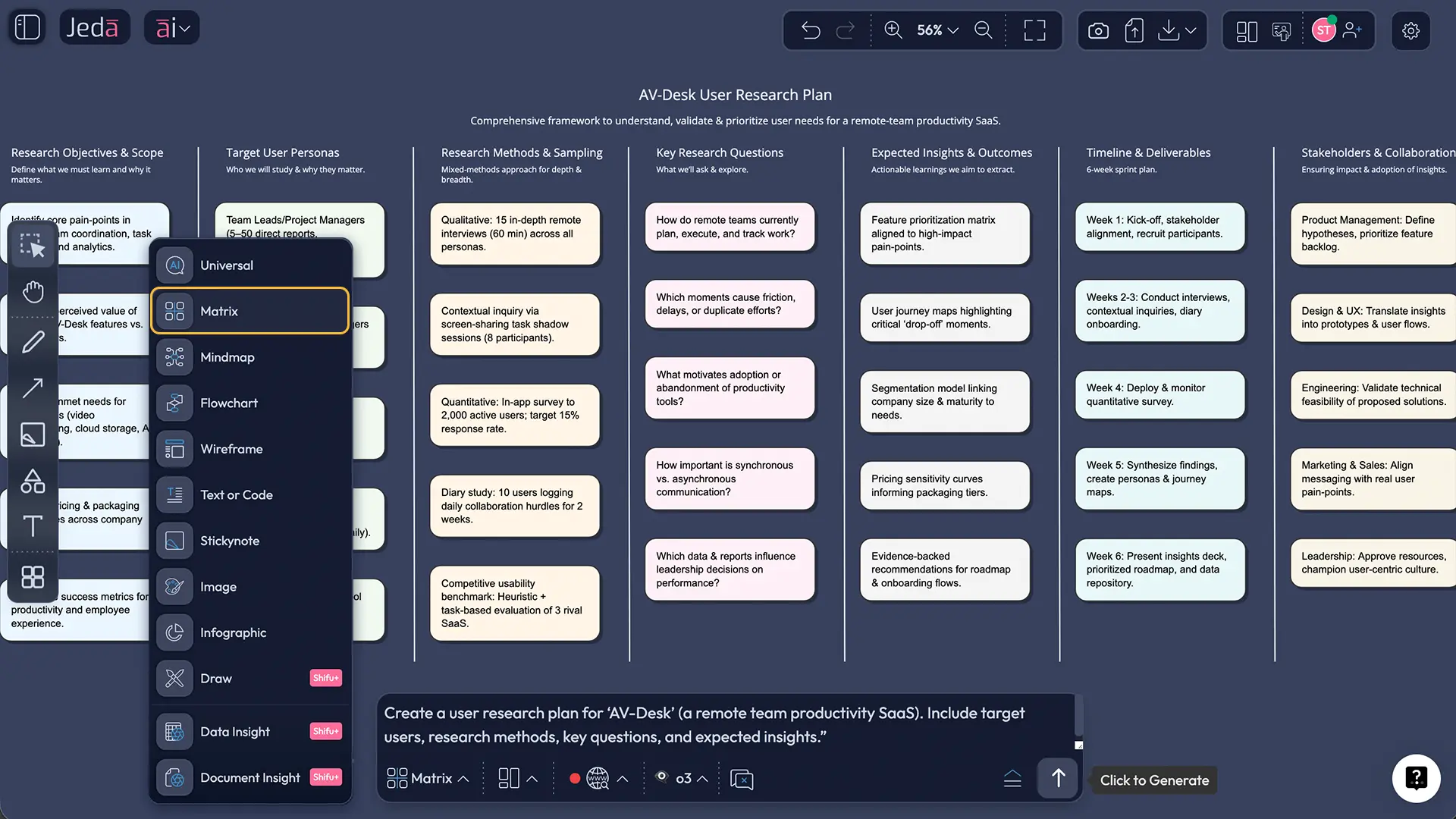 Prompt Bar setup for User Research with AI