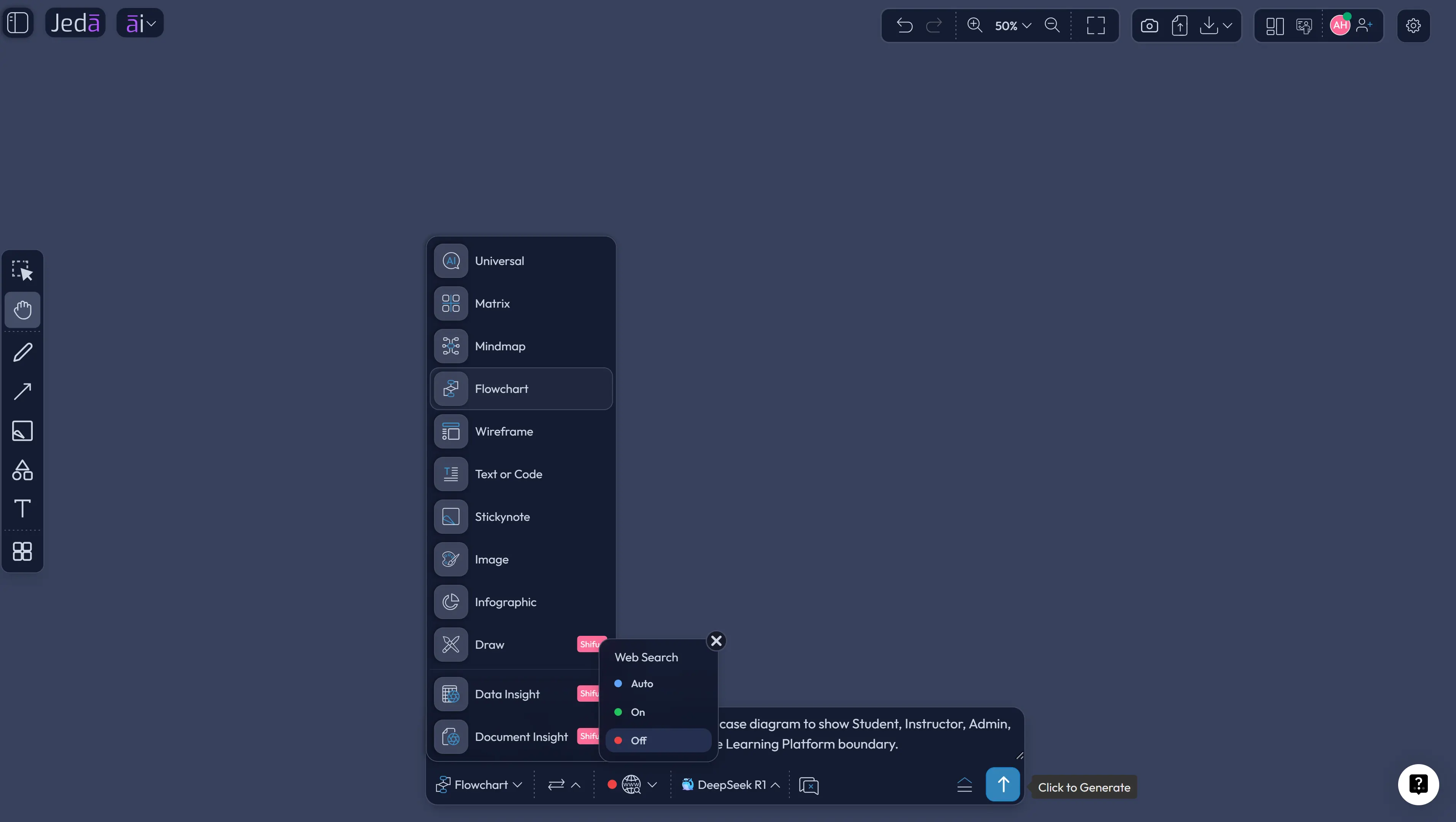 Use Case Diagram with AI Prompt Bar setup