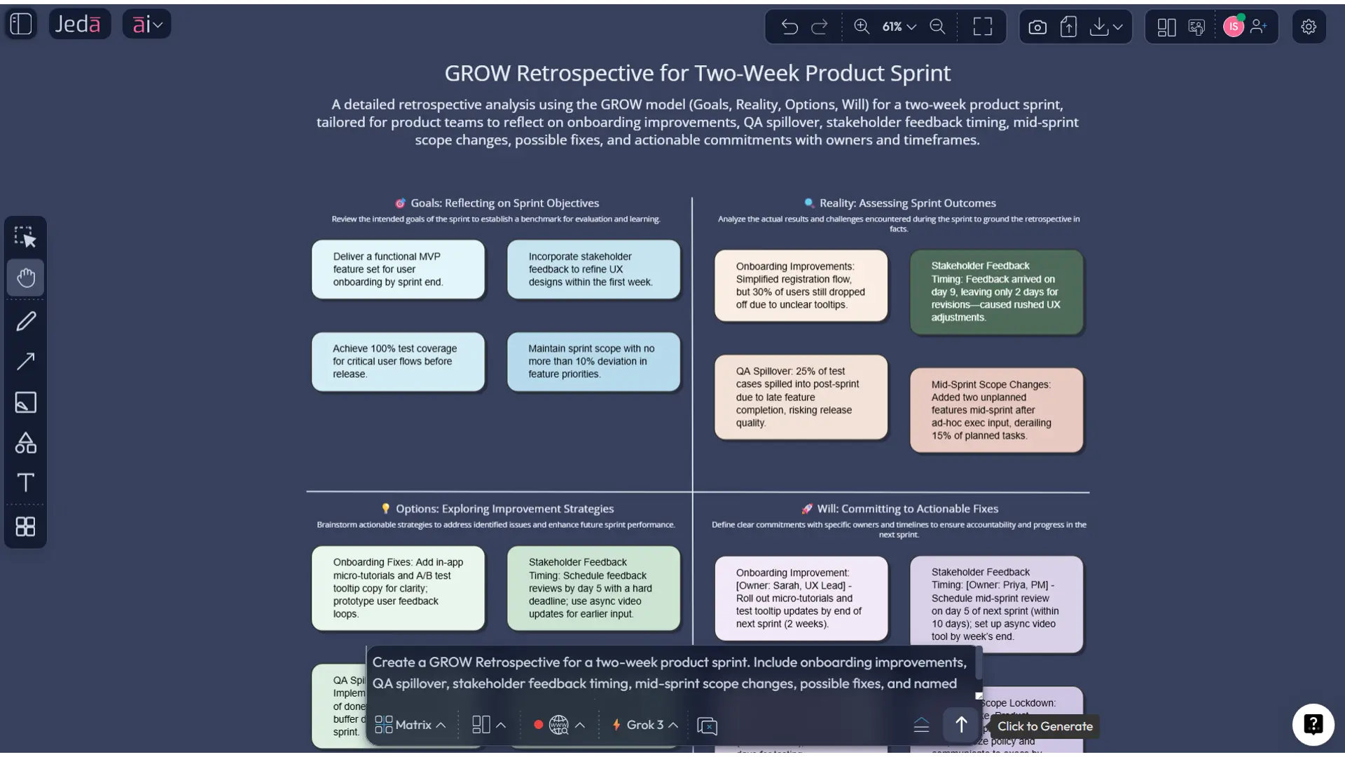 Prompt Bar setup for GROW Retrospective with AI