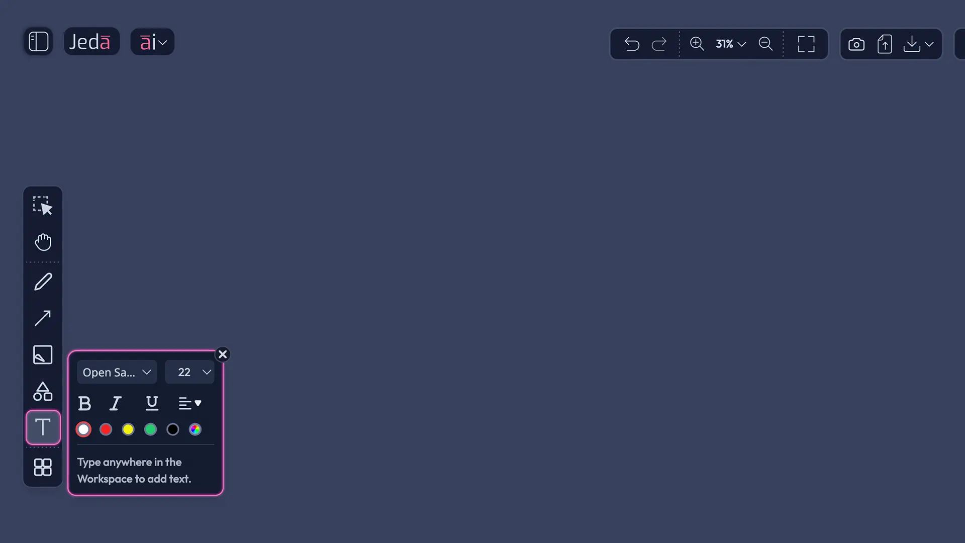 Split view: Text tool formatting options on left, Canvas Typing in action (typing mid-drawing) on right
