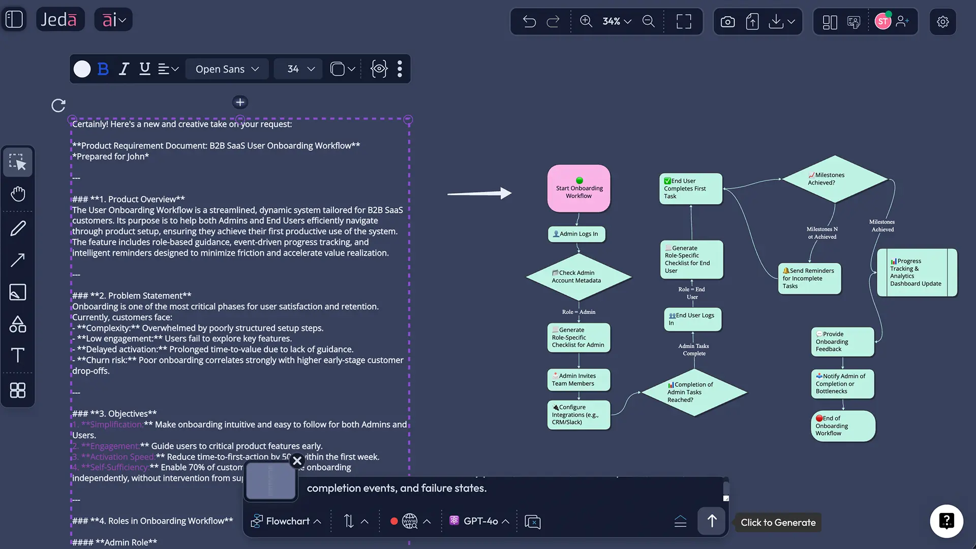 AI-generated product requirements matrix for SaaS project management tool showing user stories functional and non-functional requirements