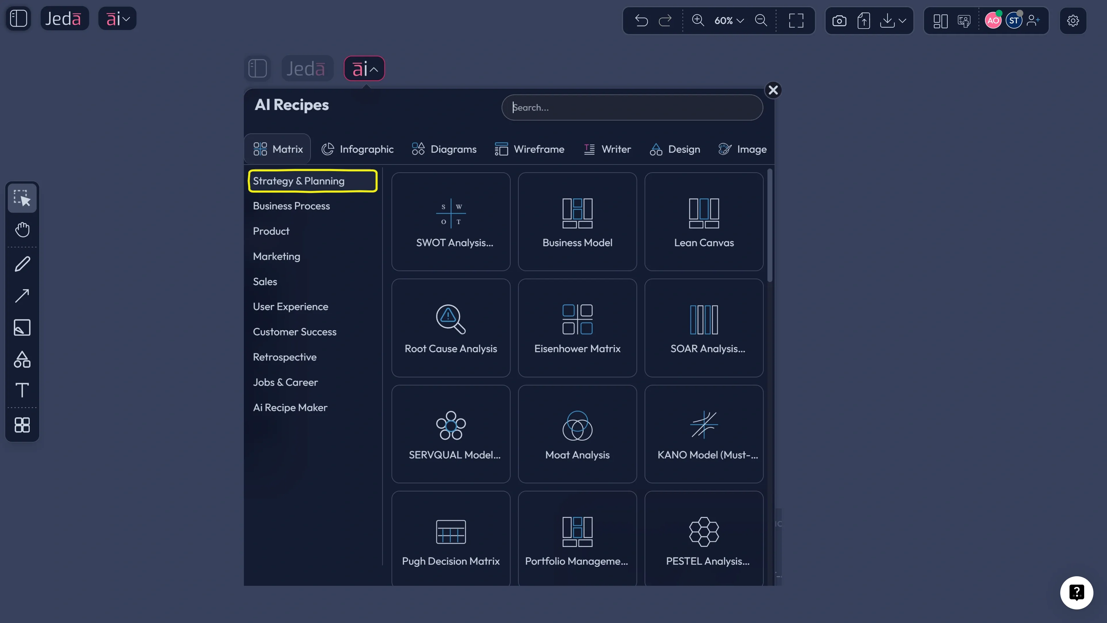Jeda.ai AI Menu with matrix recipes