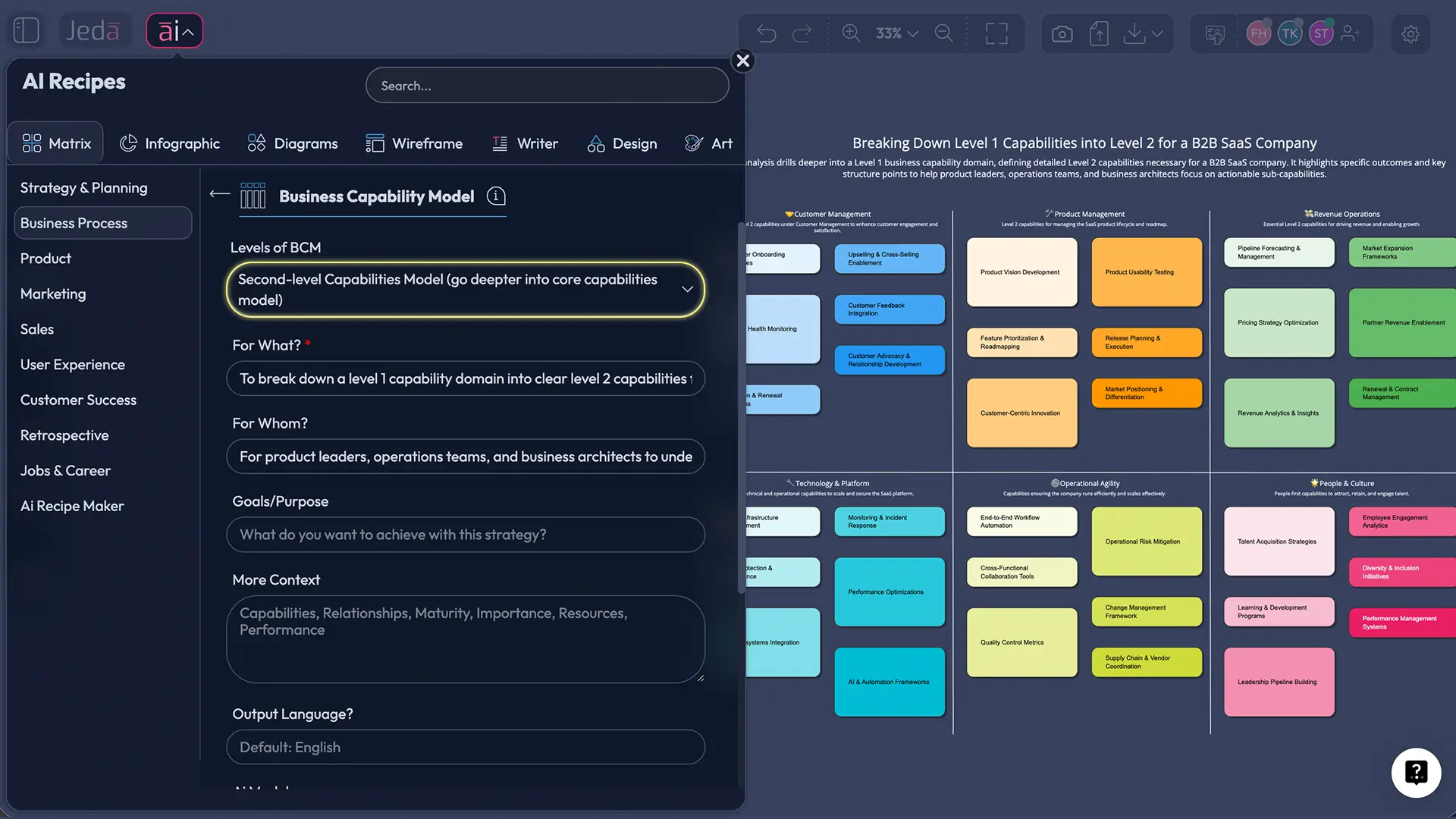  Second-level Business Capabilities Model with AI: Build a Level 2 Business Capability Map