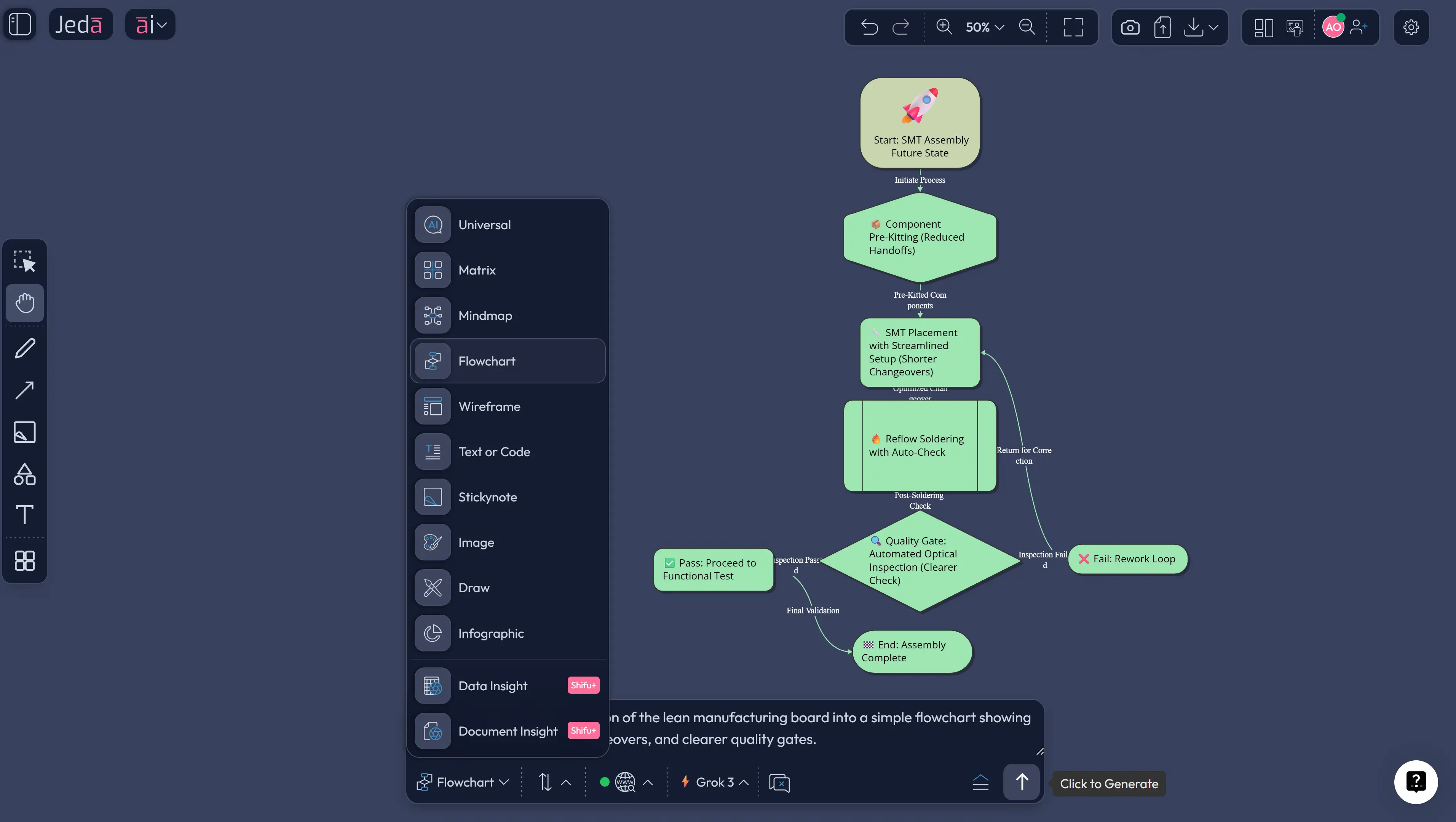 Lean manufacturing template prompt bar screenshot