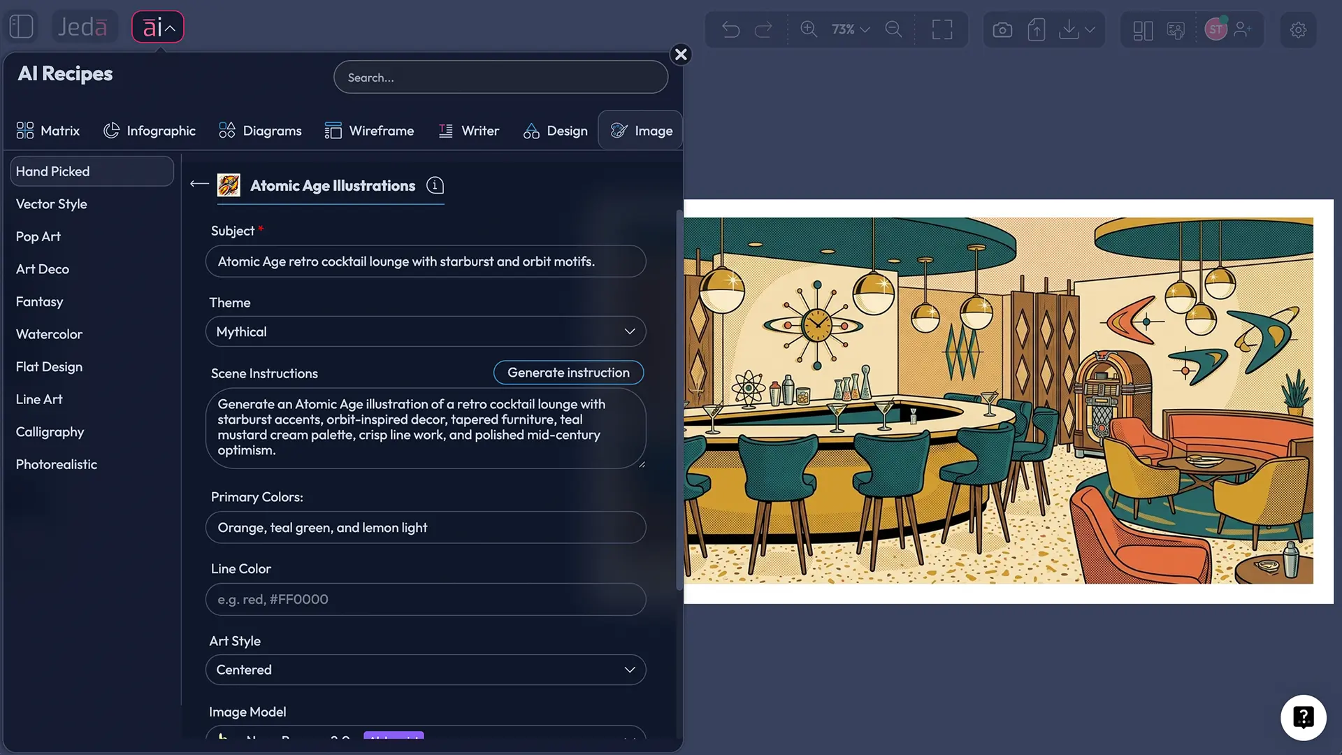 Atomic Age Illustrations with AI: How to Create Sharp Retro-Futurist Artwork in Jeda.ai