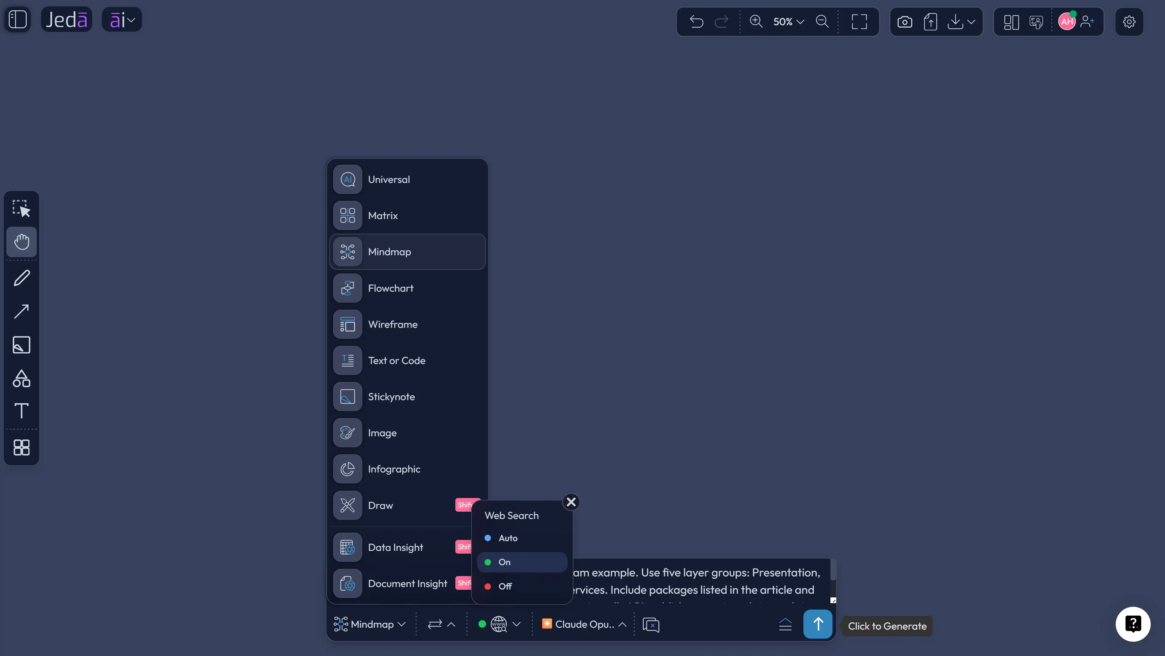 Package Diagram with AI Prompt Bar workflow