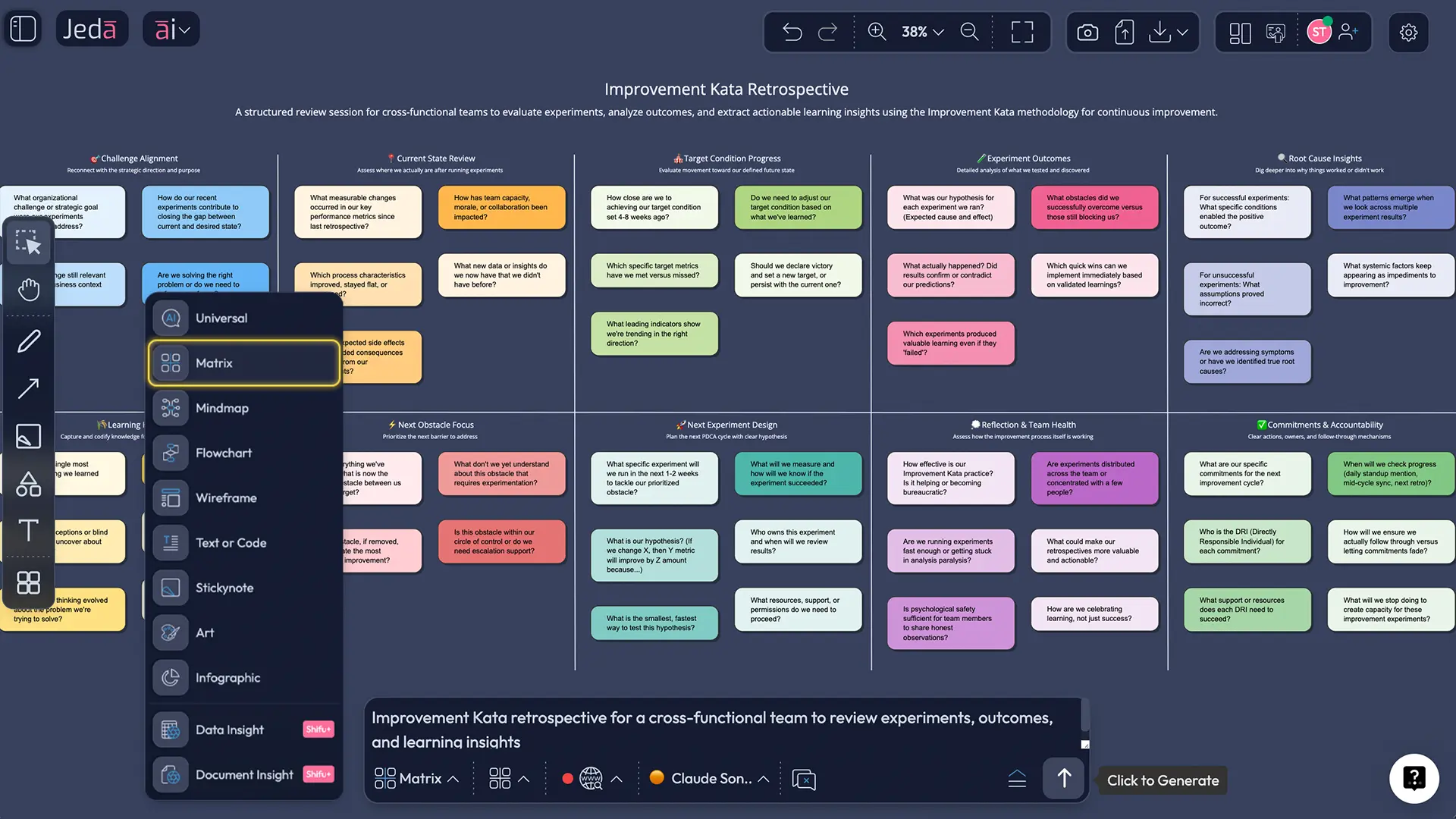 Prompt Bar for Improvement Kata retrospective matrix