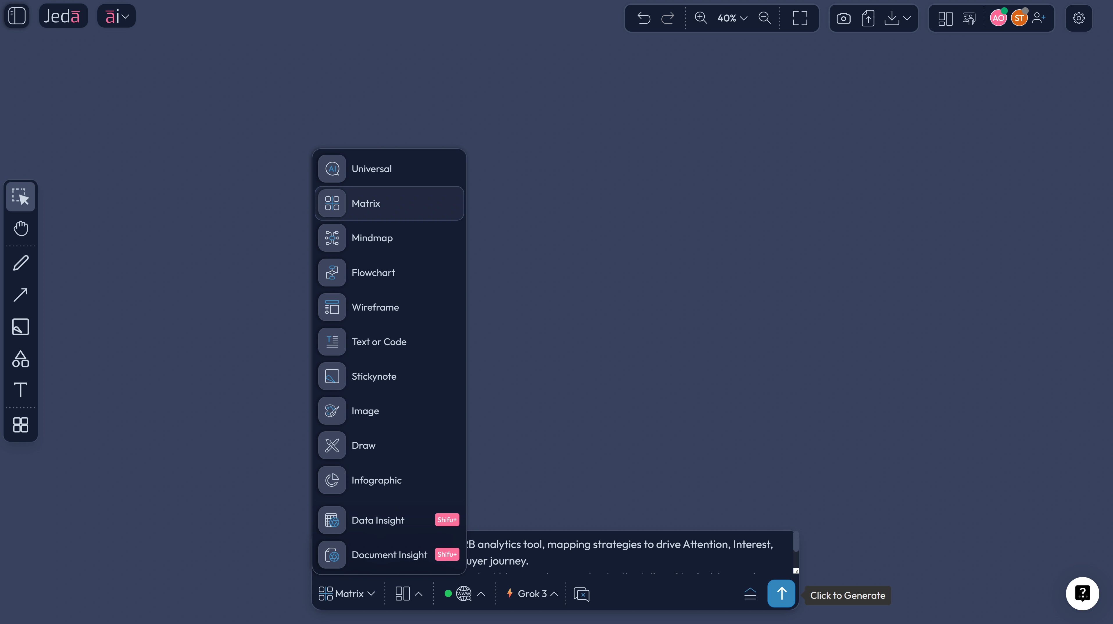Jeda.ai Prompt Bar showing Matrix command