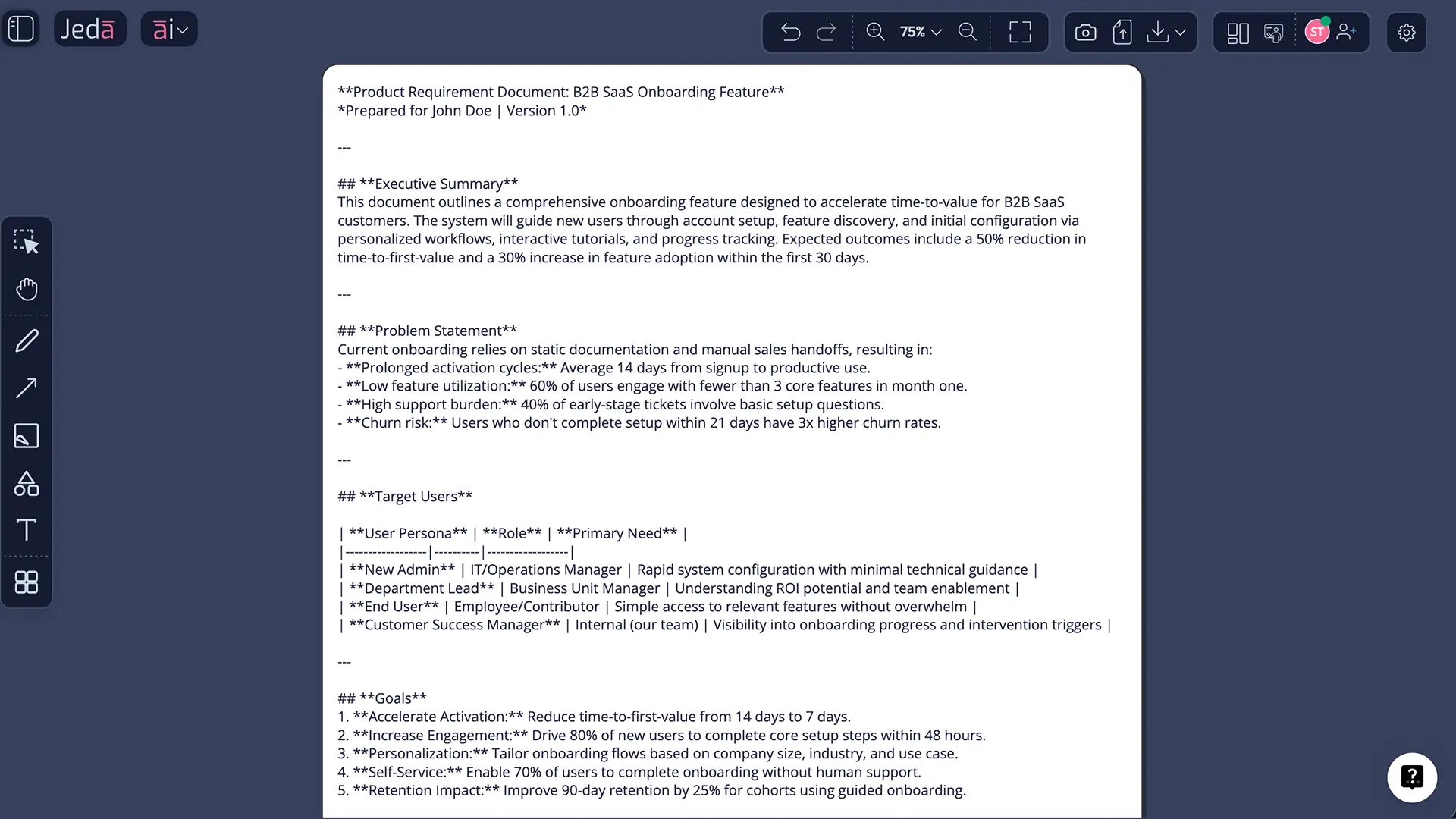 Product Requirements Template with AI: From Requirements Elicitation to Visual Specification