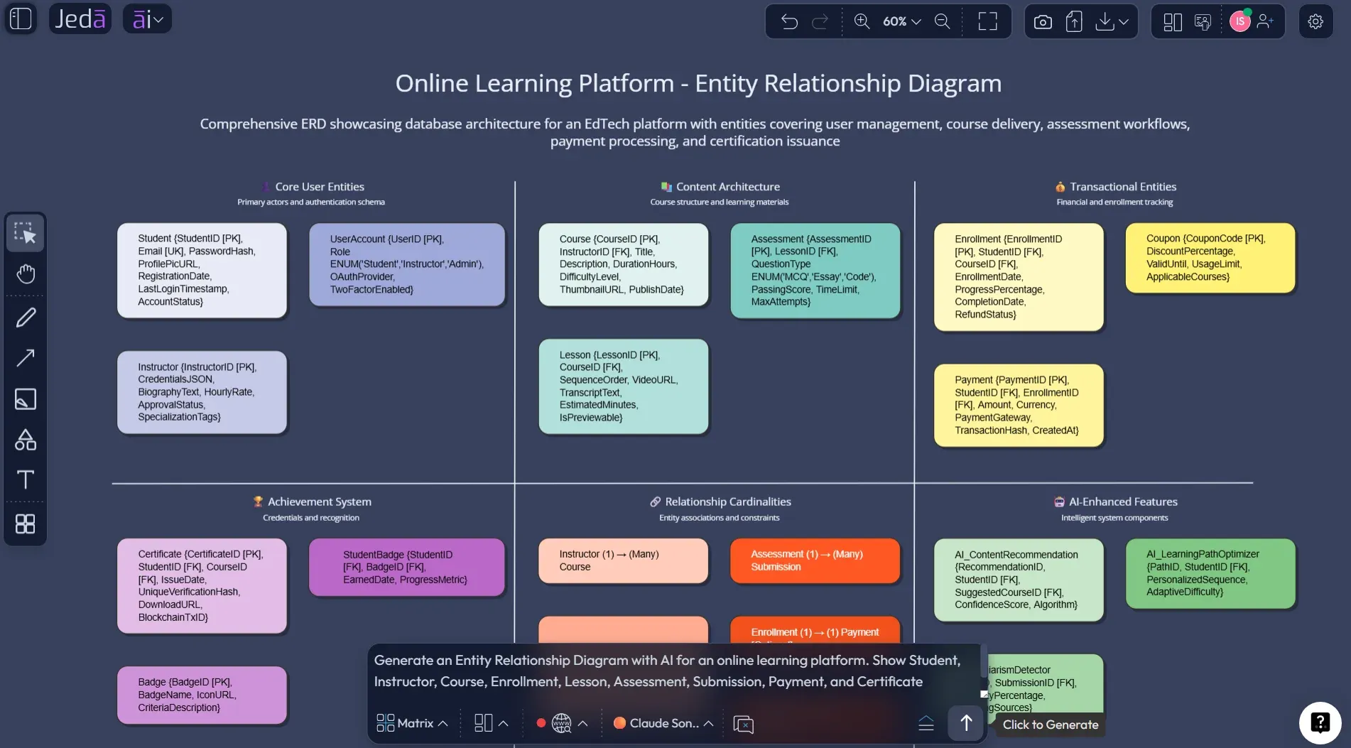 Prompt Bar creating Entity Relationship Diagram with AI