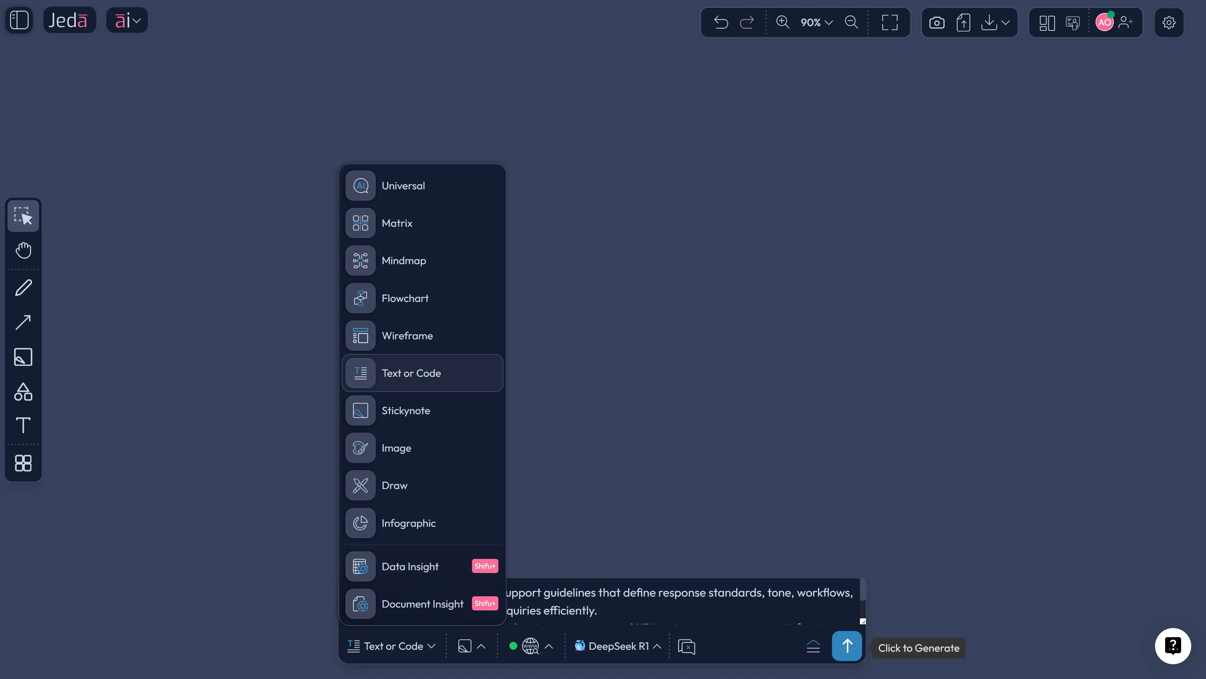 Prompt Bar setup for customer support guidelines with AI