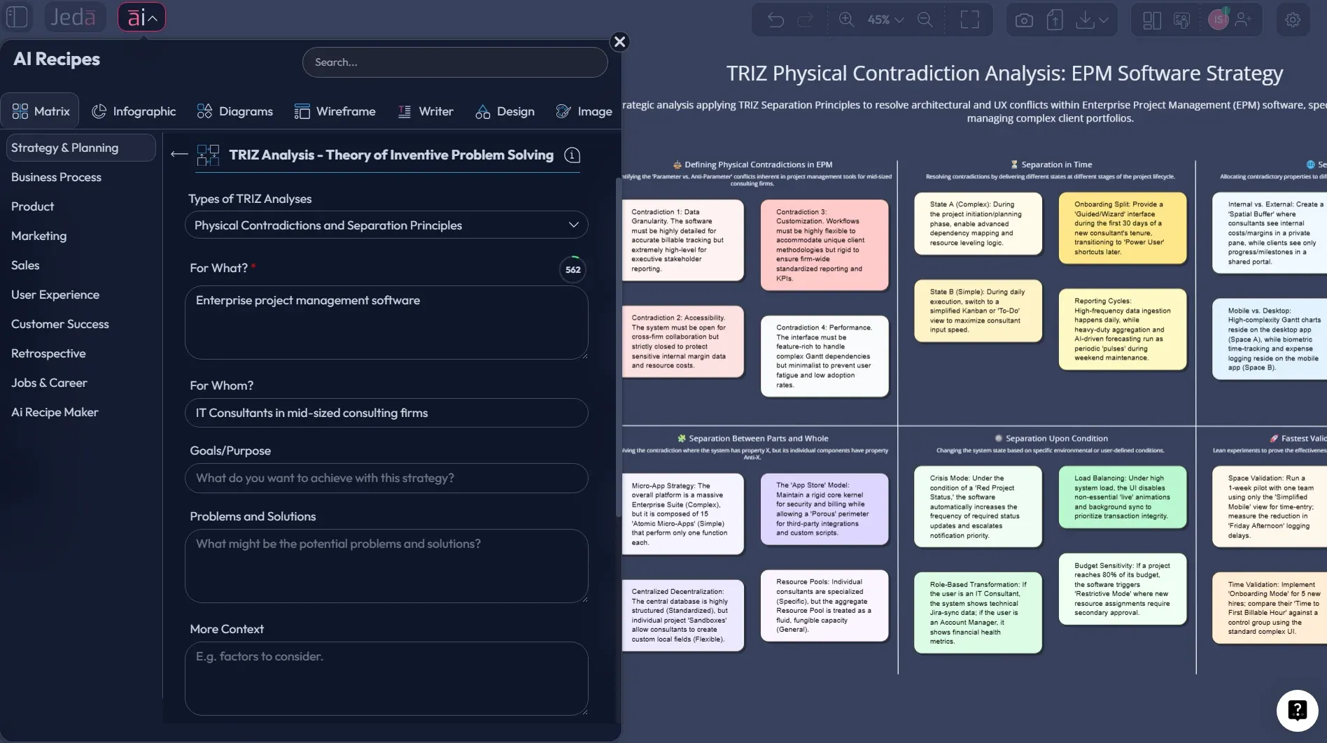 Physical contradiction and separation principles matrix