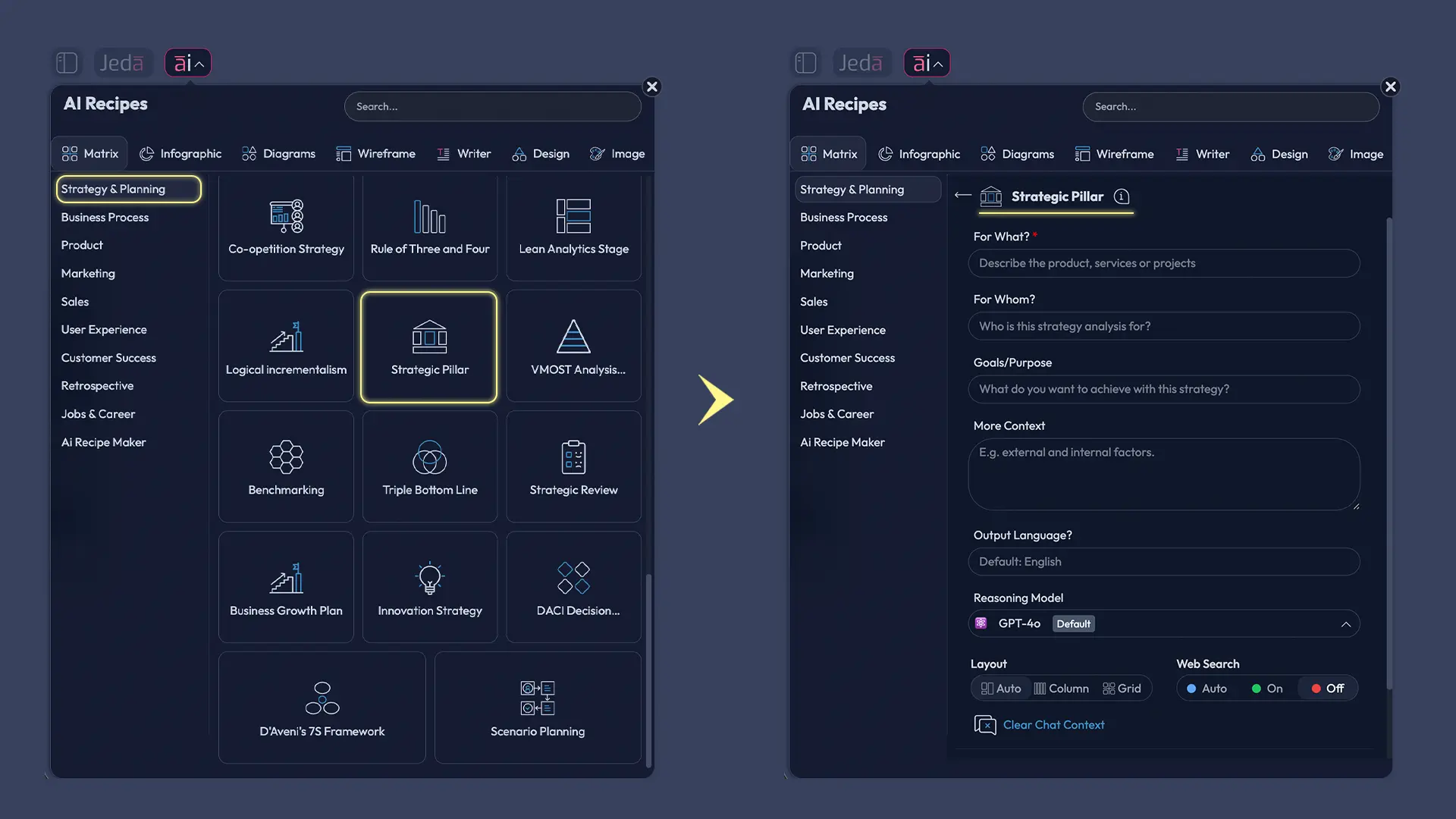 Jeda.ai AI Menu Matrix Recipes screenshot