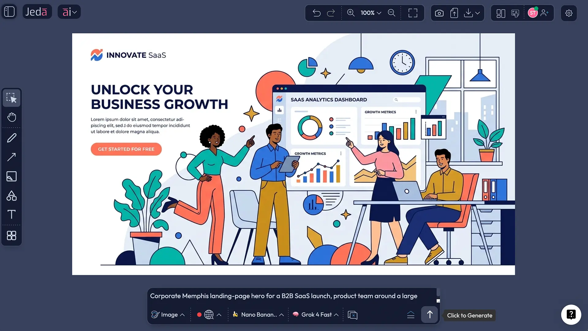 Corporate Memphis Art with AI landing page example