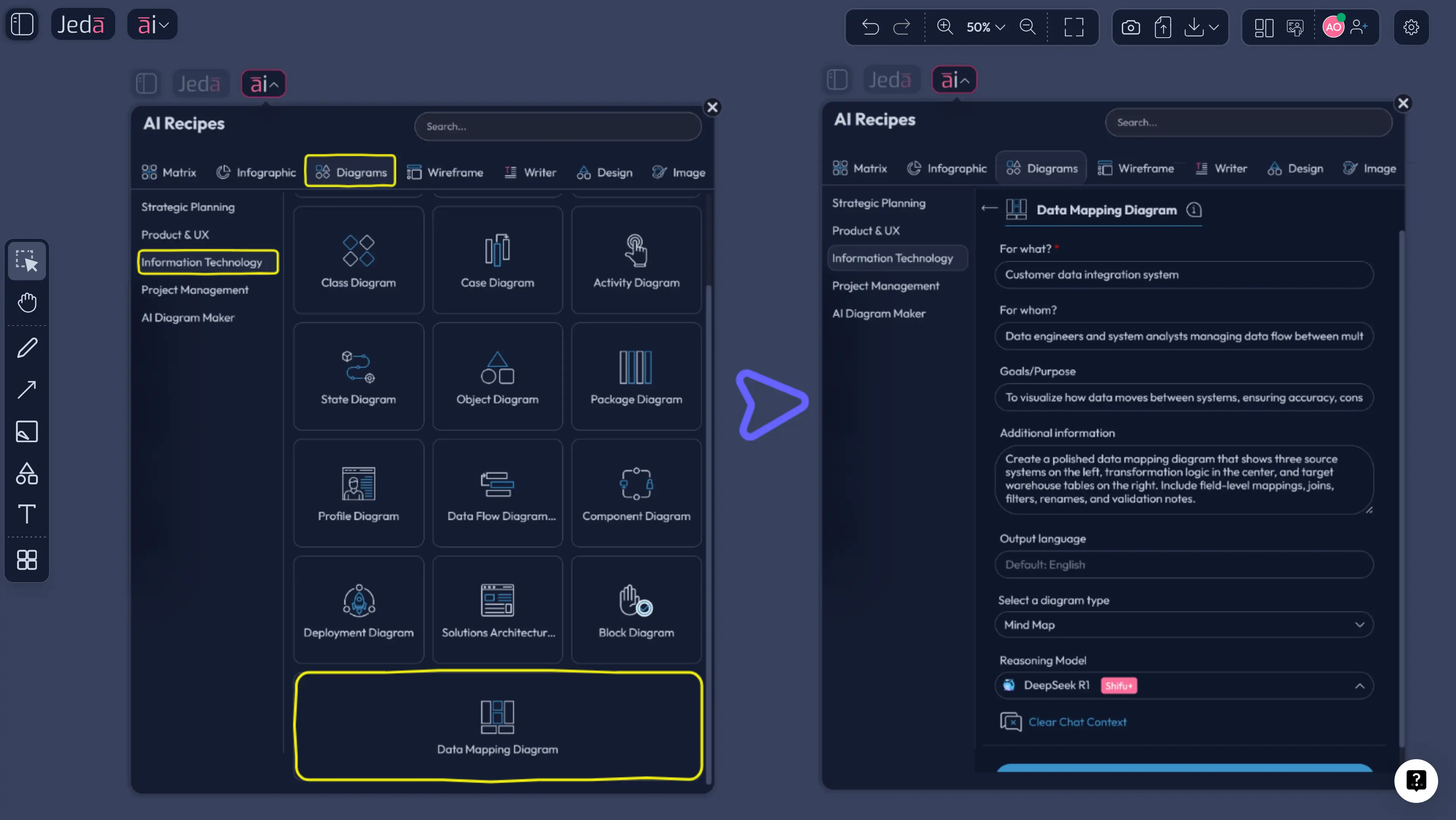 Data Mapping Diagram with AI recipe form