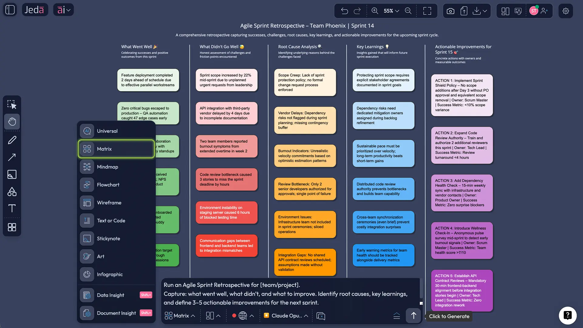 Jeda.ai Prompt Bar selecting Matrix command