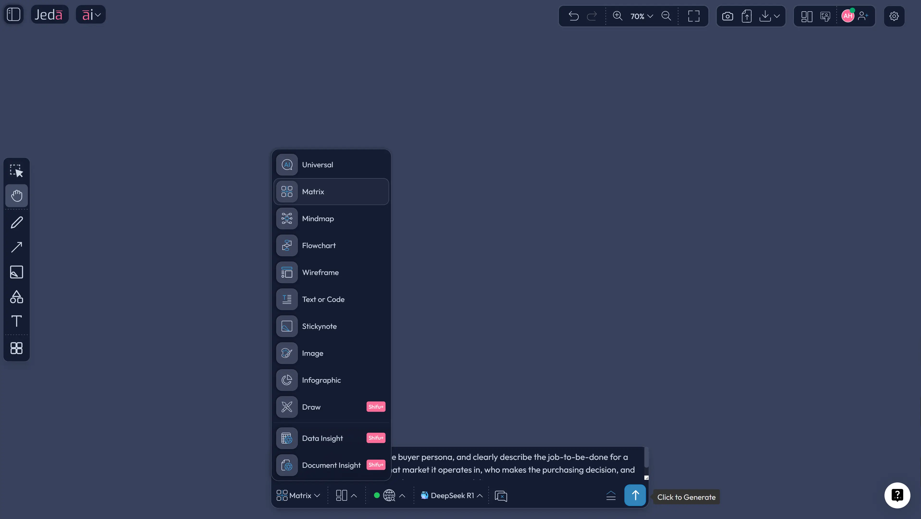 Jeda.ai Prompt Bar with Matrix command for competitor discovery