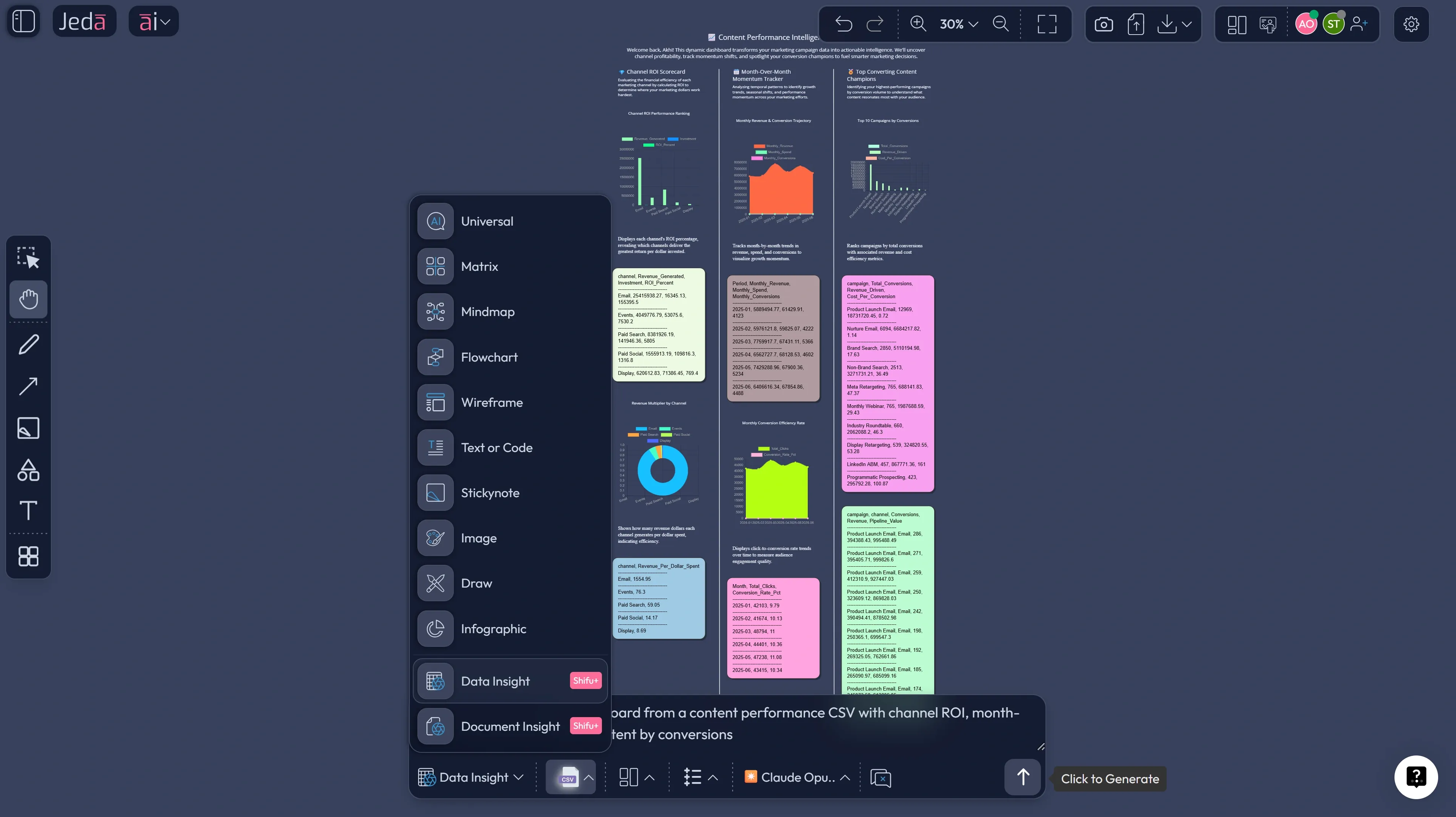 Generate Content Marketing Strategy with AI pillars and topic clusters as a Mindmap in Jeda.ai