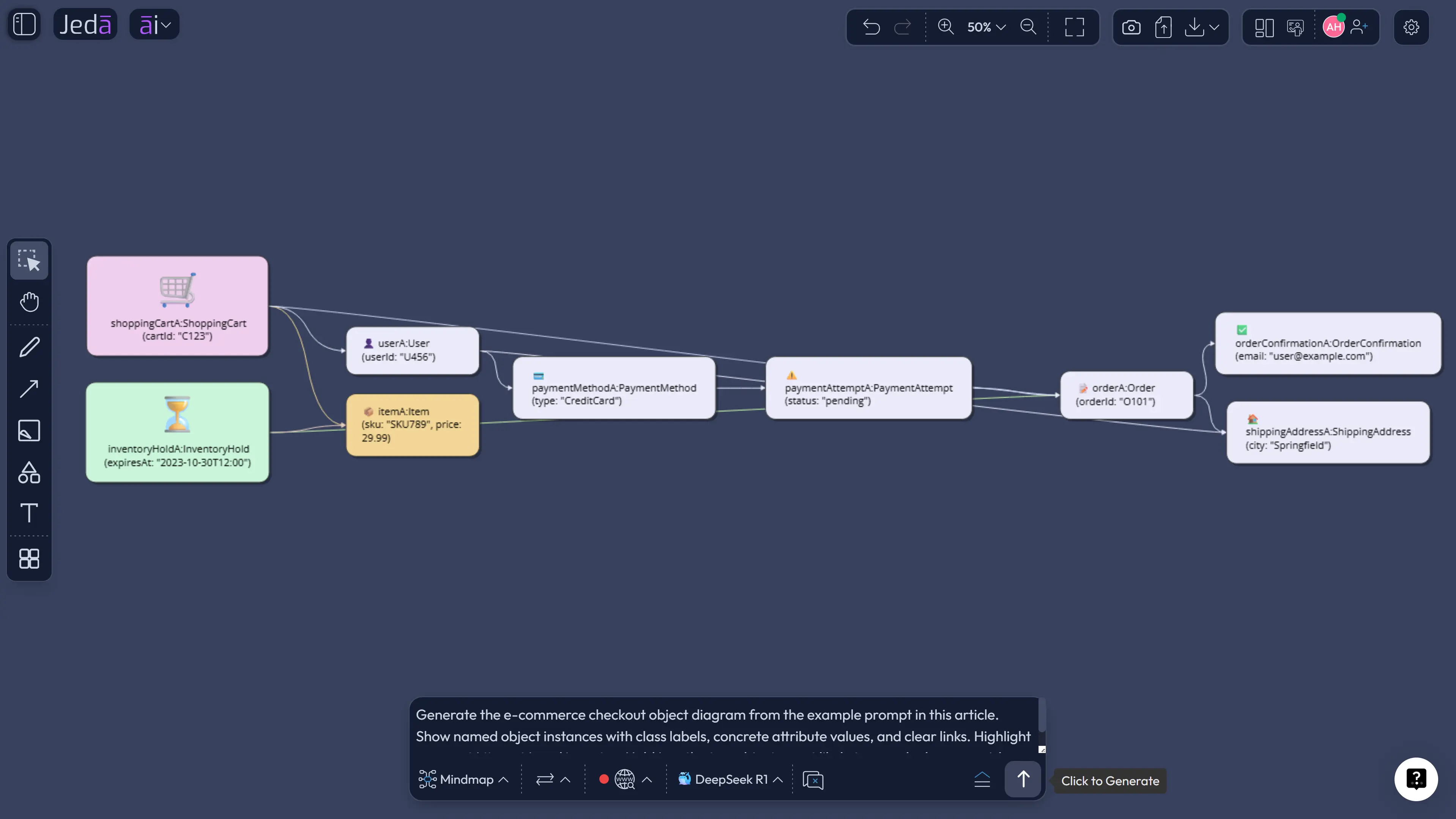 Object Diagram with AI e-commerce example