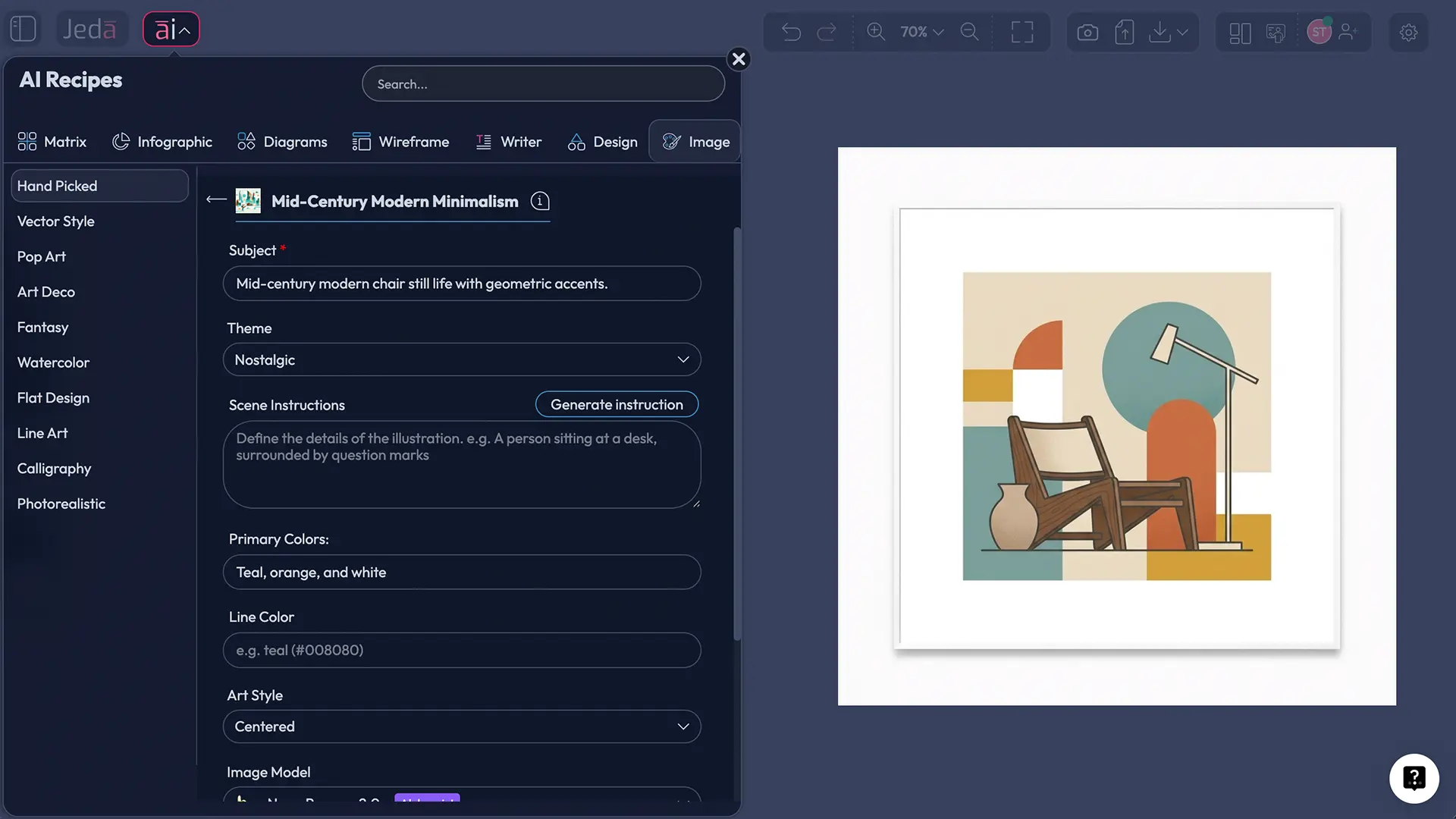 Mid Century Modern Minimalism AI Art: Create Clean Retro Visuals in Jeda.ai
