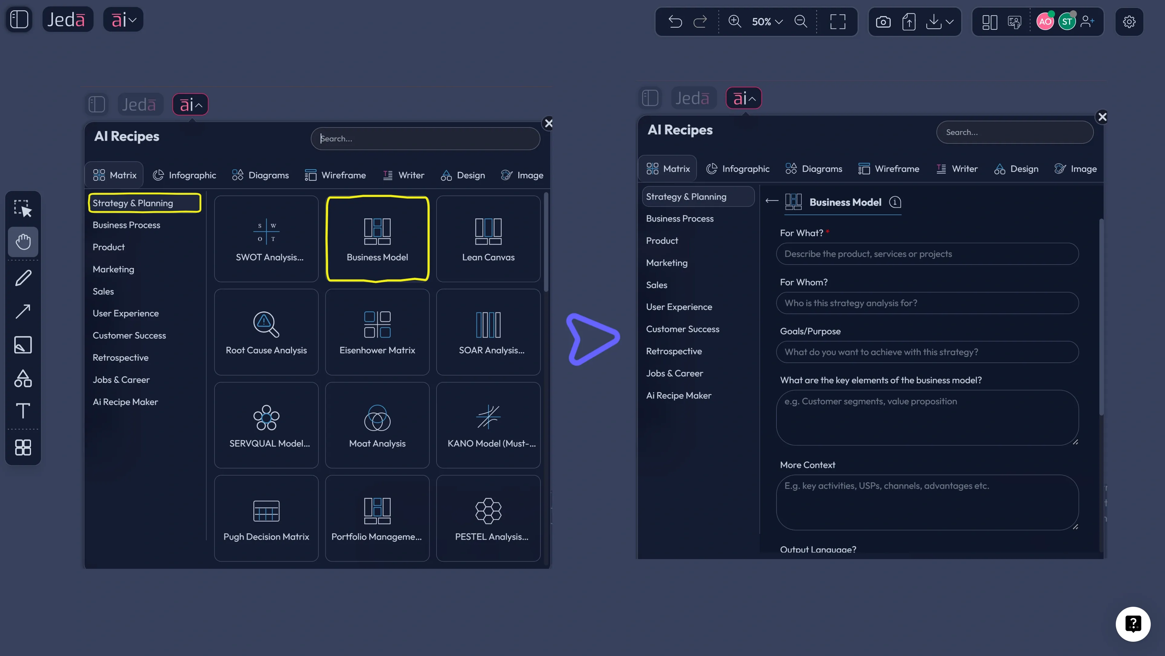 Brand positioning strategy with AI recipe matrix