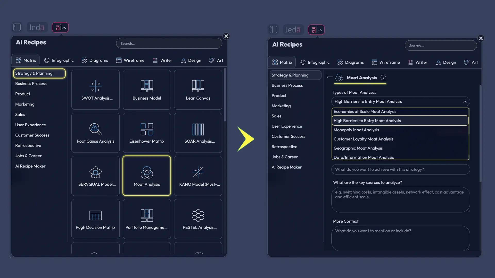 How to create a high barriers to entry analysis in Jeda.ai