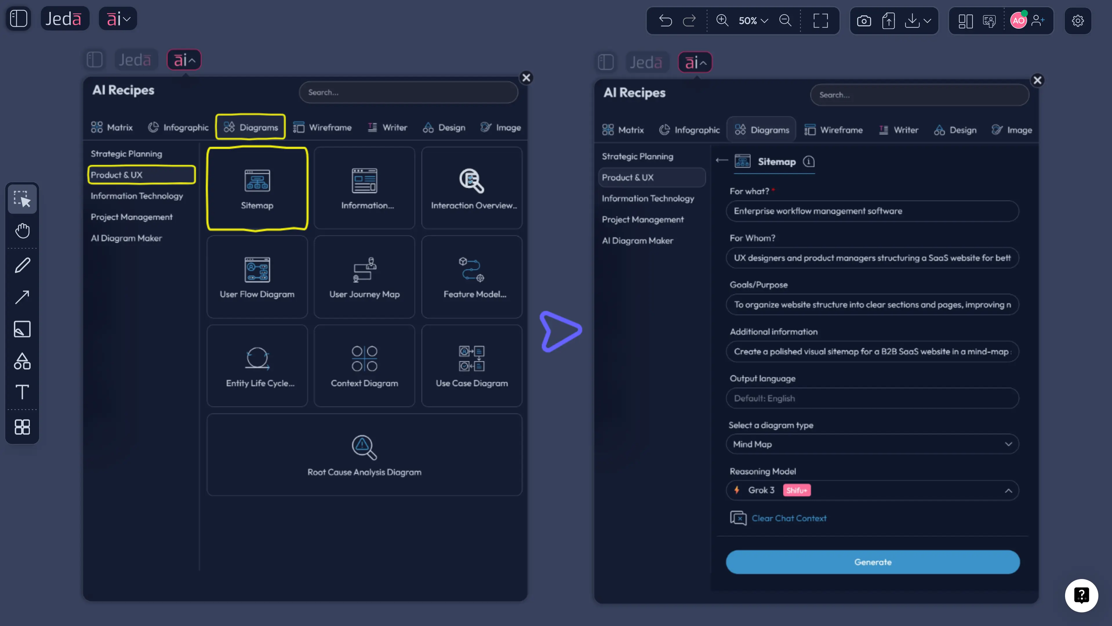Sitemap with AI recipe output
