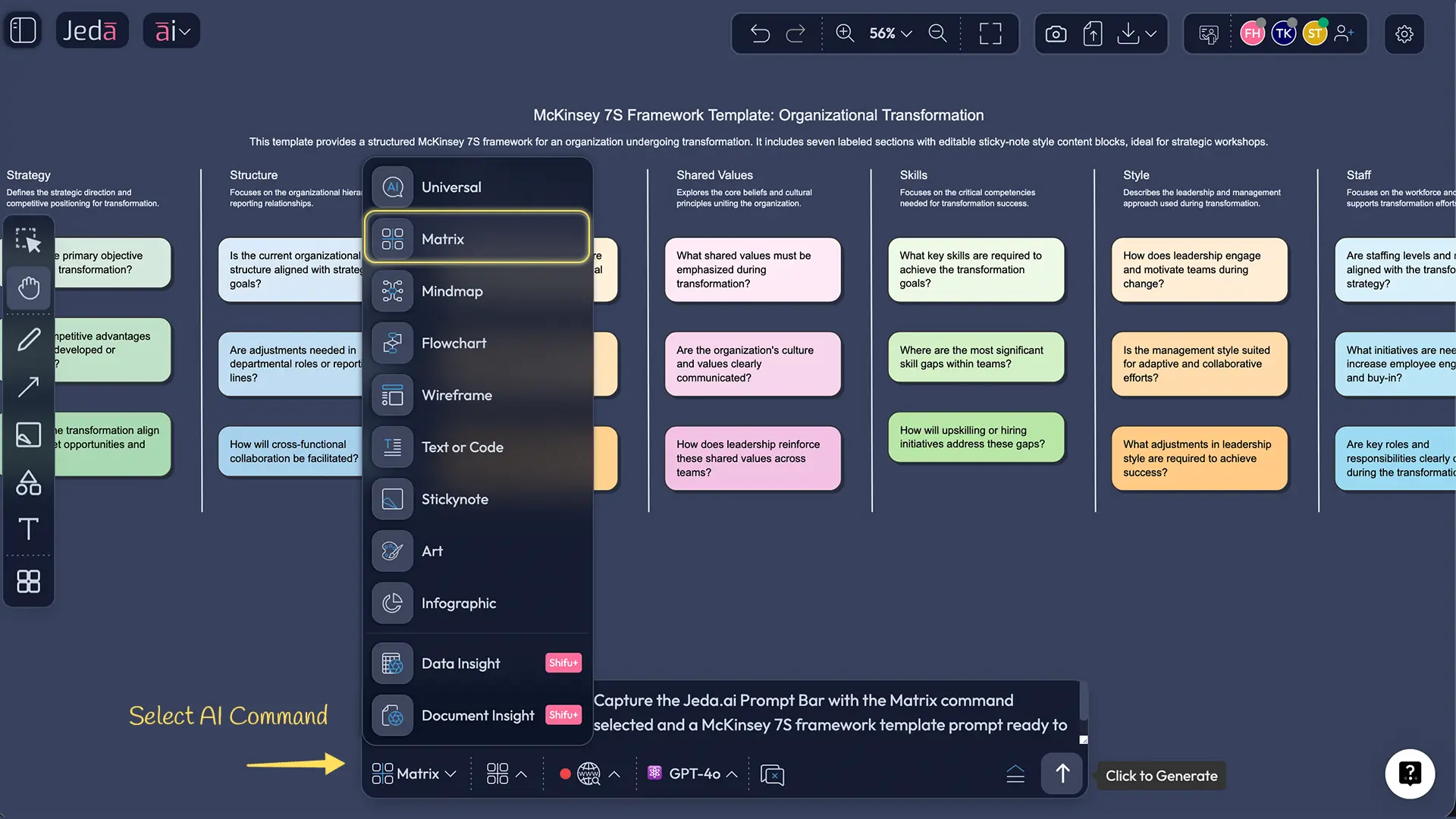 Jeda.ai Prompt Bar for McKinsey 7S framework template