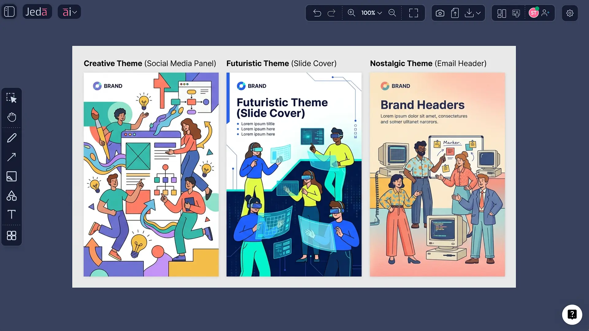 Corporate Memphis Art with AI campaign variations