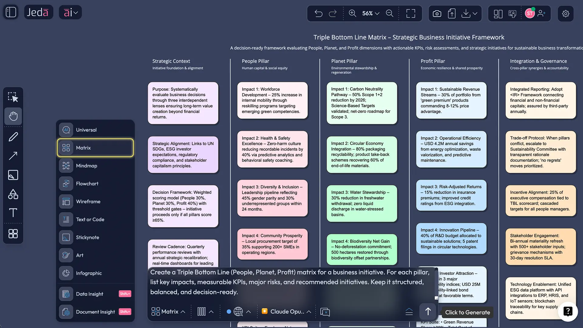 Triple bottom line matrix on AI Workspace