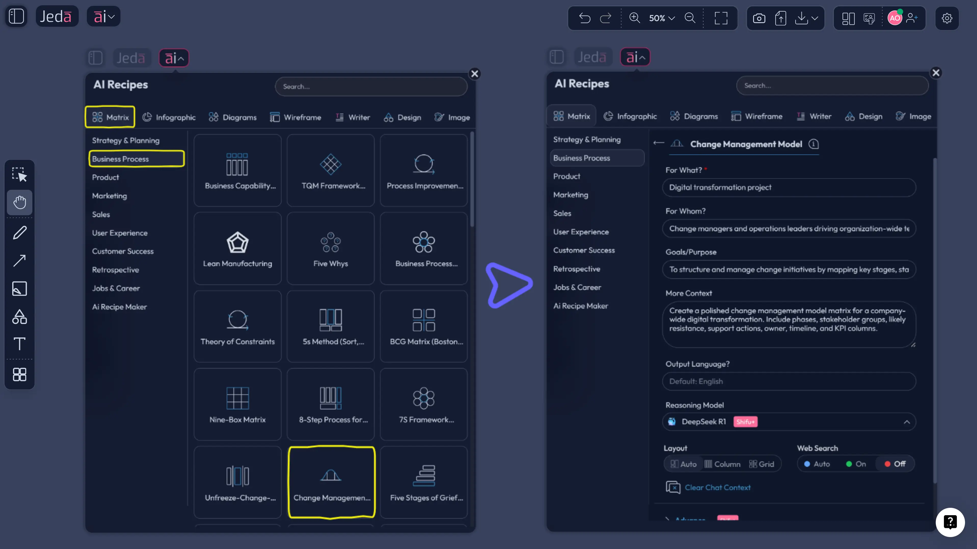 Jeda.ai Matrix Recipes for change model