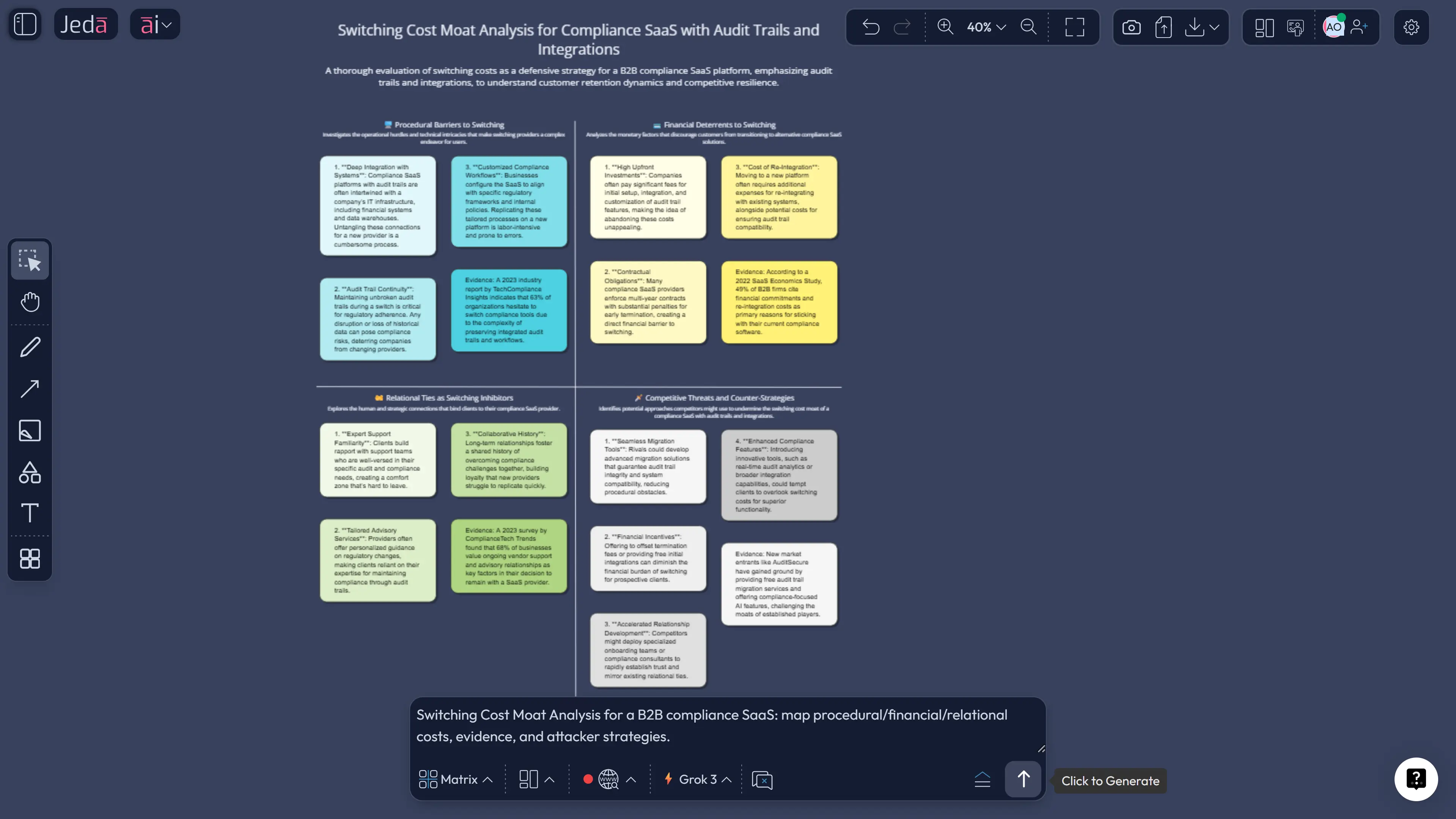 Switching cost moat analysis with AI example board