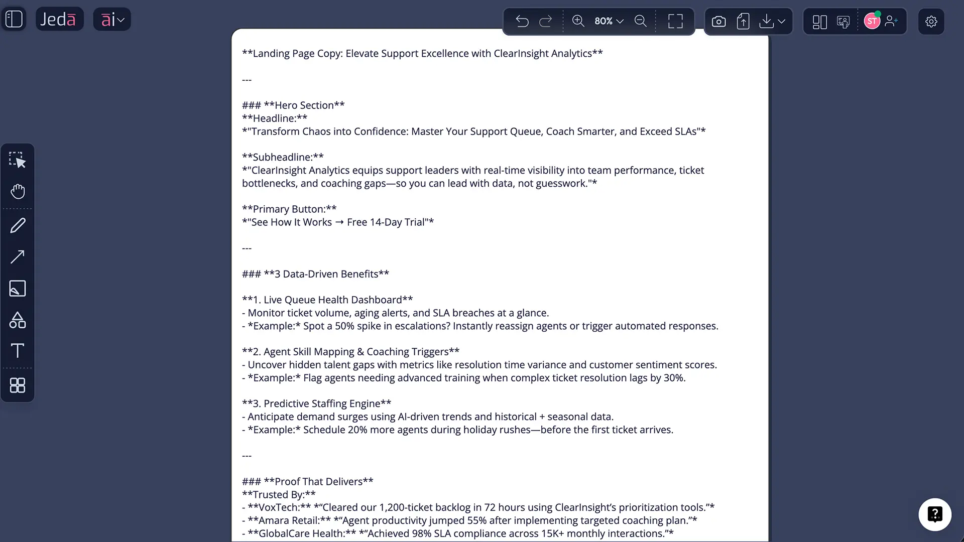 B2B SaaS landing page copy example in Jeda.ai