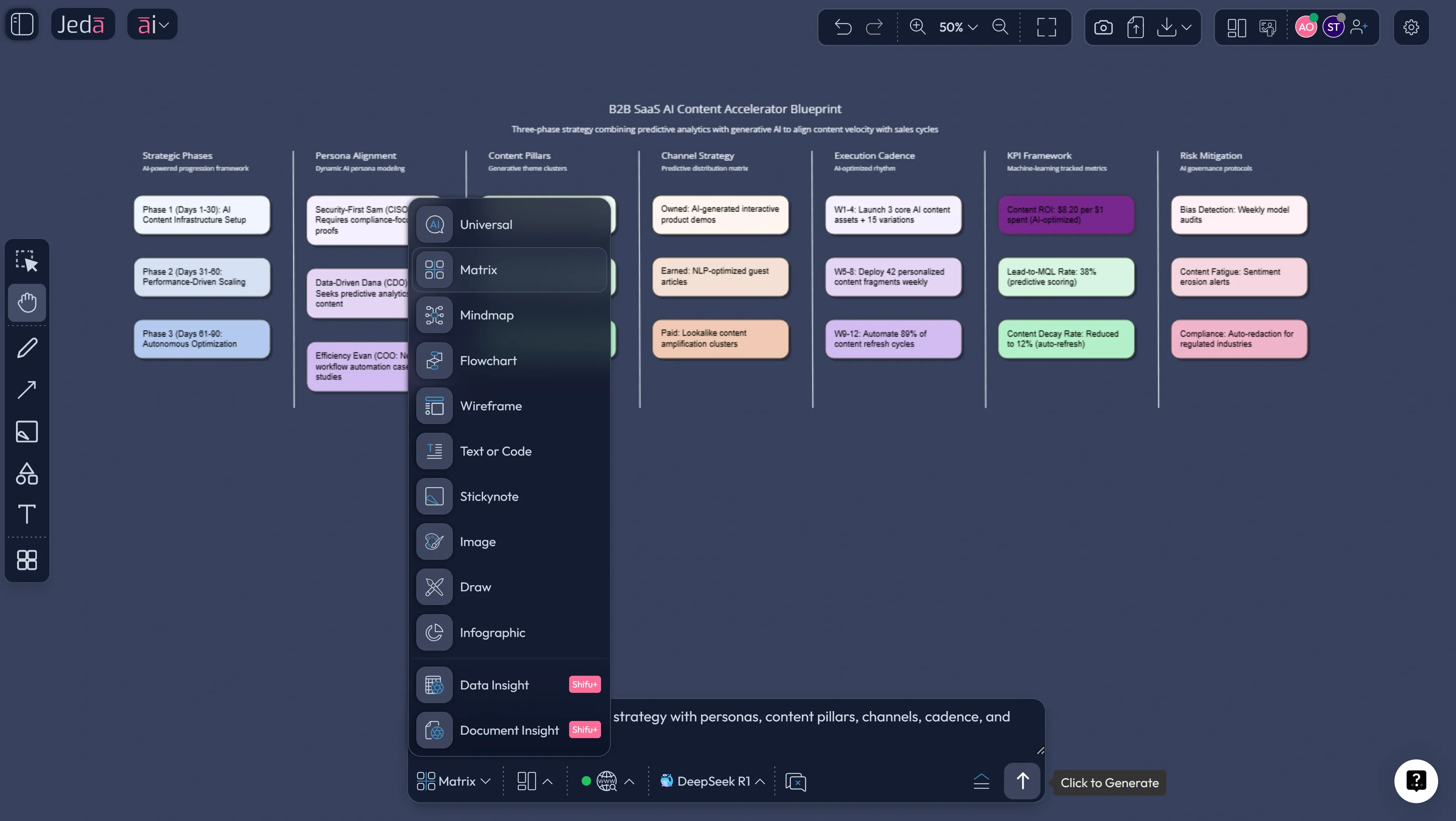 Jeda.ai Prompt Bar with Matrix command selected