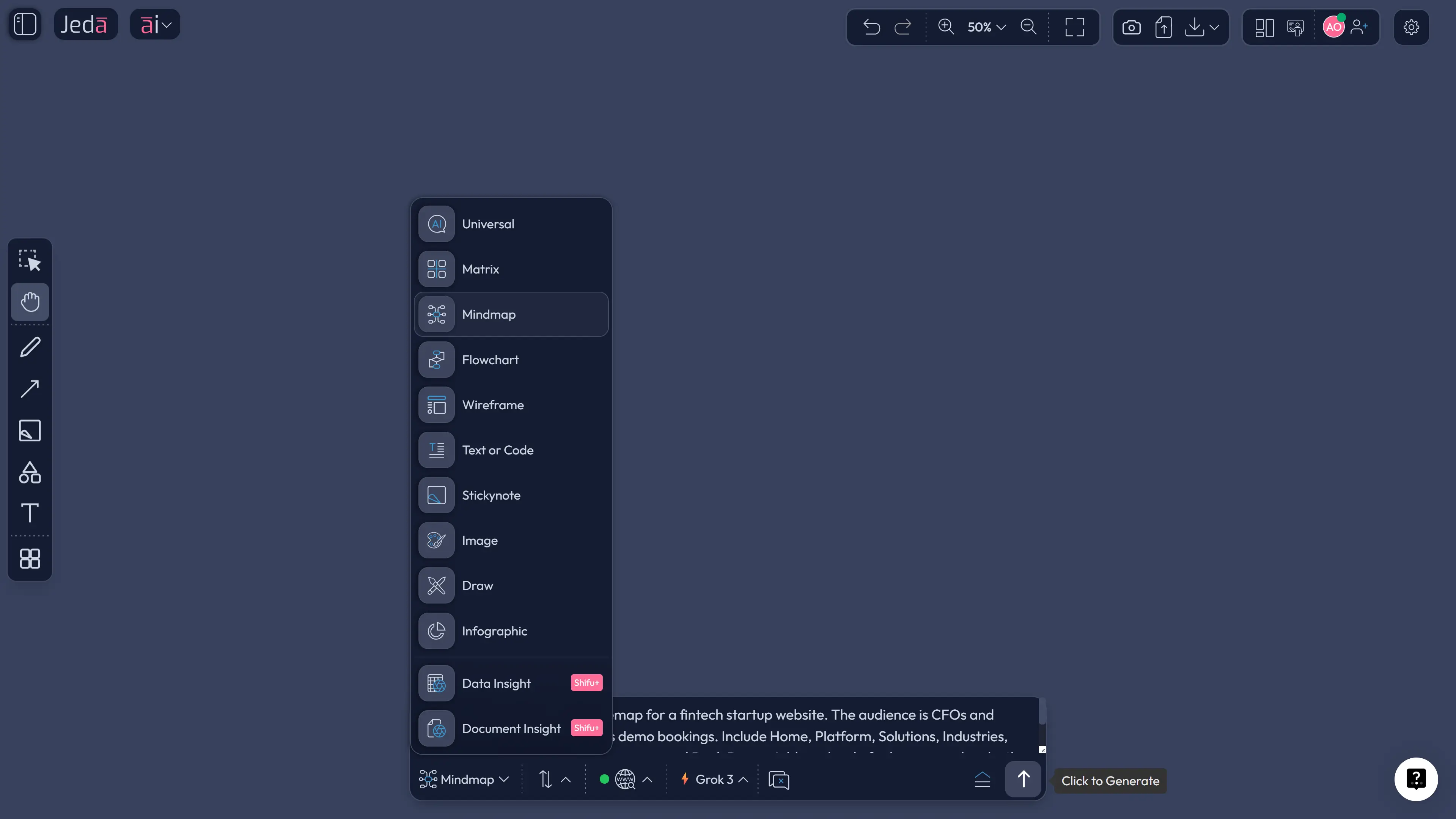 Prompt bar sitemap with AI example