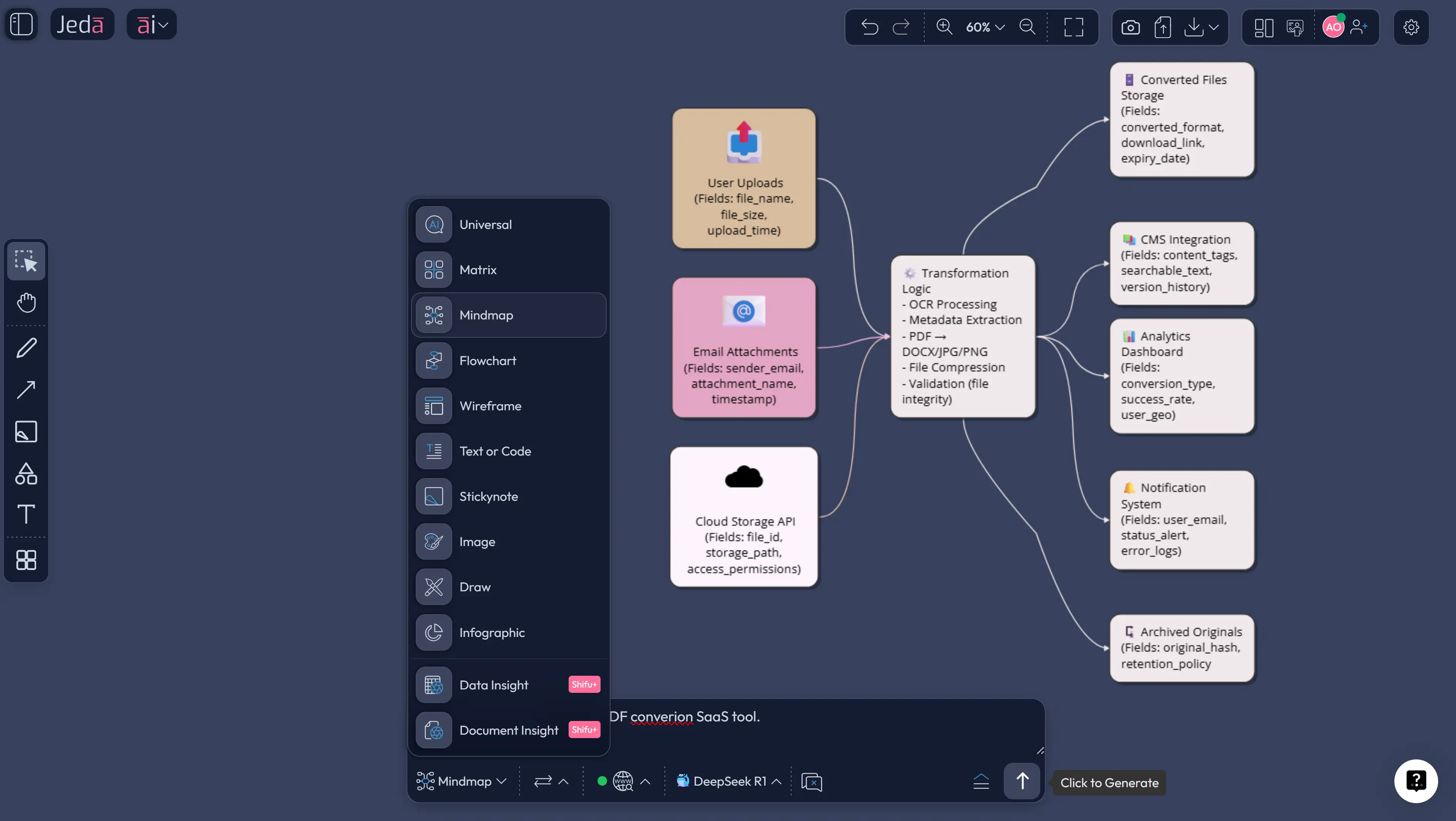Prompt Bar for Data Mapping Diagram with AI
