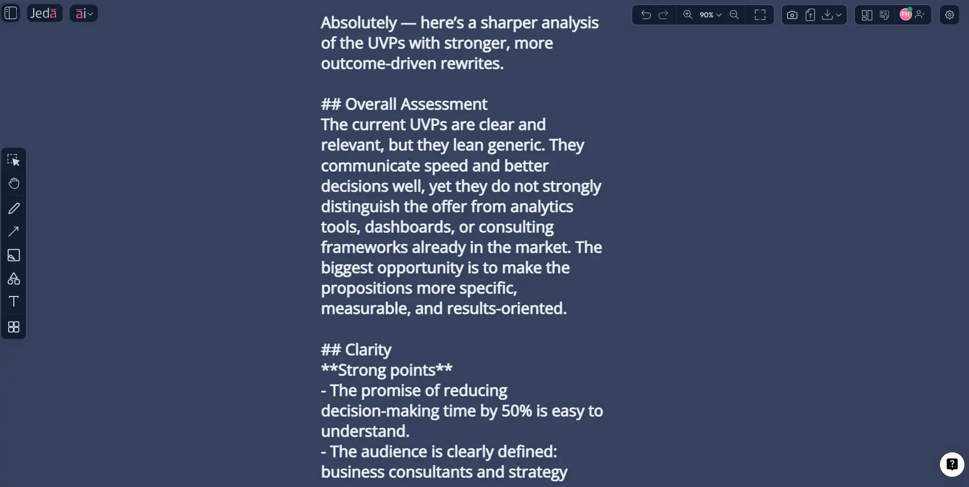 Unique value proposition examples on Jeda.ai canvas