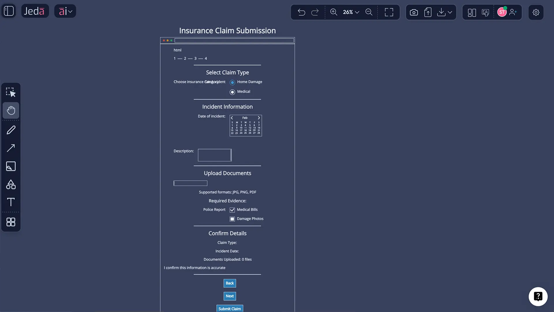 Design Thinking with AI wireframe example
